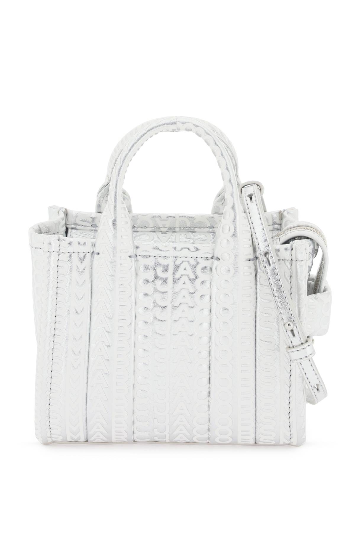 Shop Marc Jacobs The Monogram Metallic Mini Tote Bag In Silver/bright White