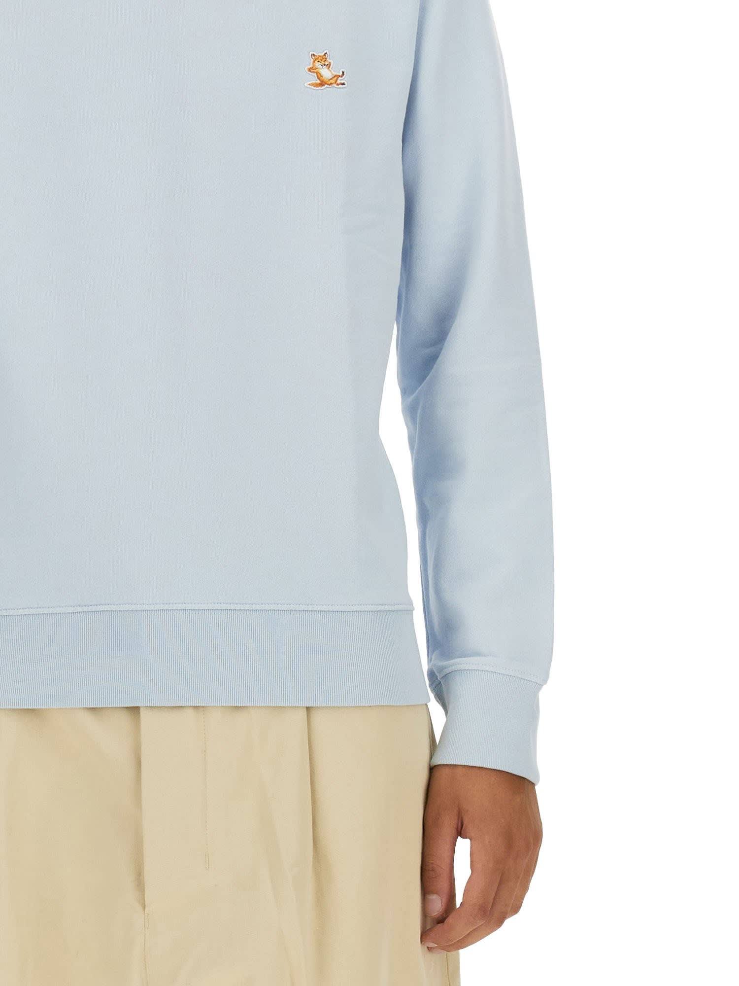 Shop Maison Kitsuné Sweatshirt With Logo Patch In Sky Blue