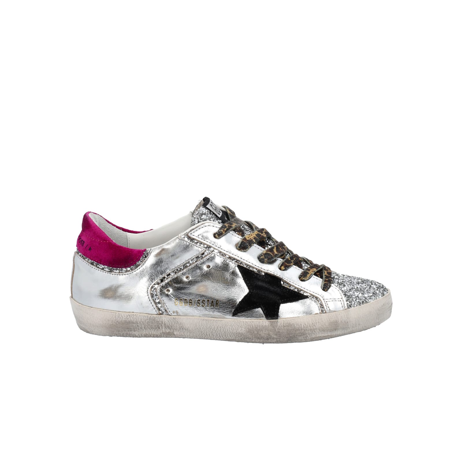 Golden Goose Silver Tone Superstar With Glitter Upper And Tongue