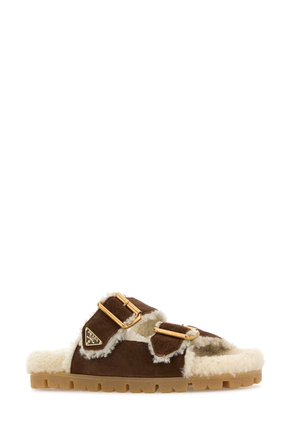 Prada Suede Open Toe Flat Sole Slippers In Brown