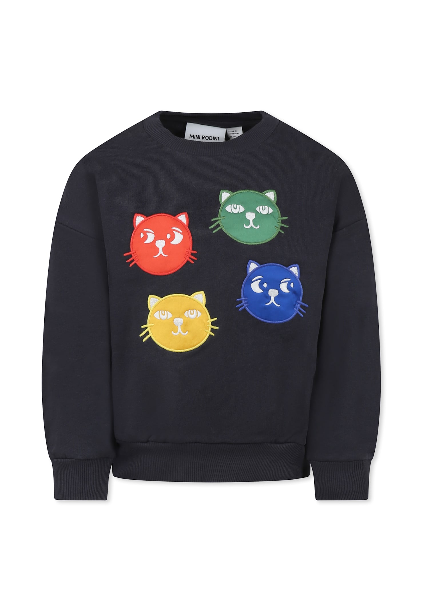 Shop Mini Rodini Black Sweathirt For Kids With Cats