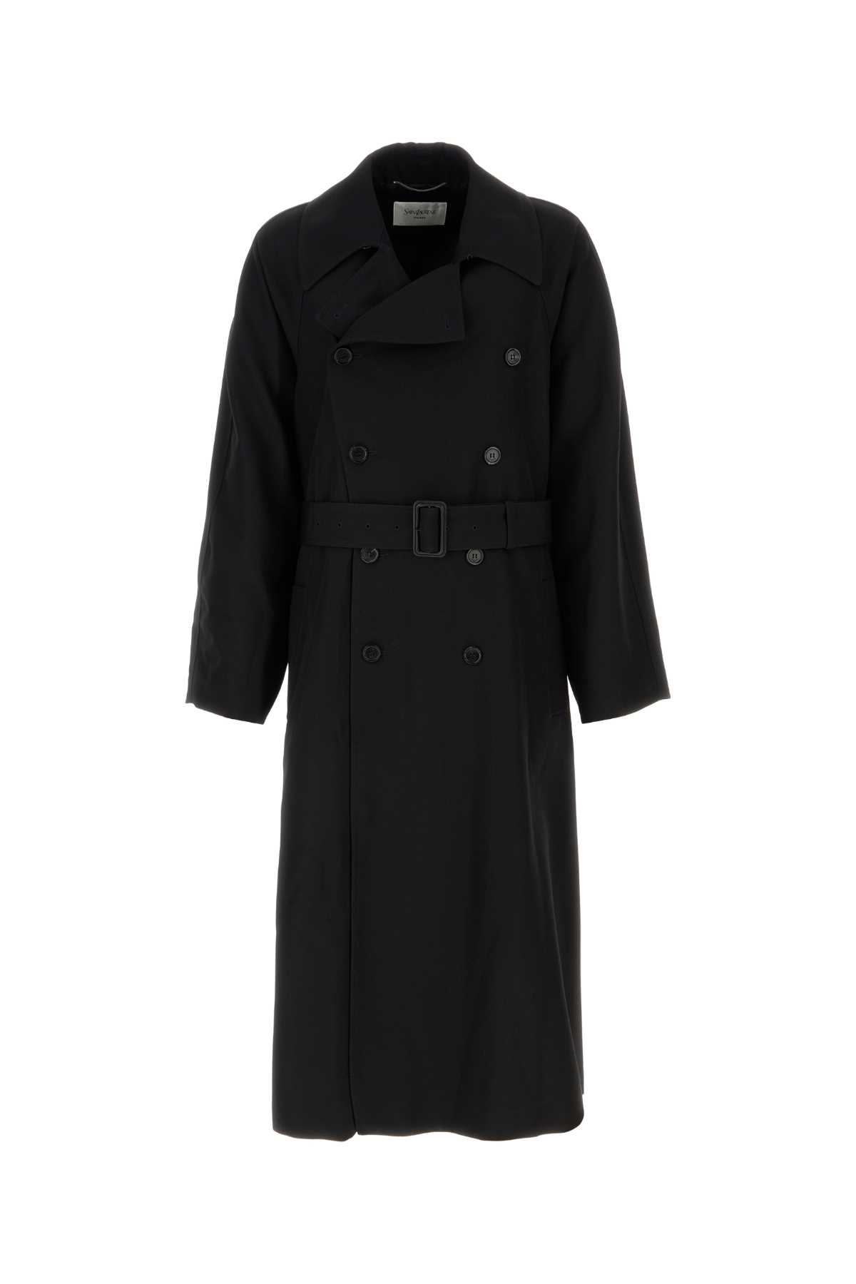 Saint Laurent Black Gabardine Trench Coat