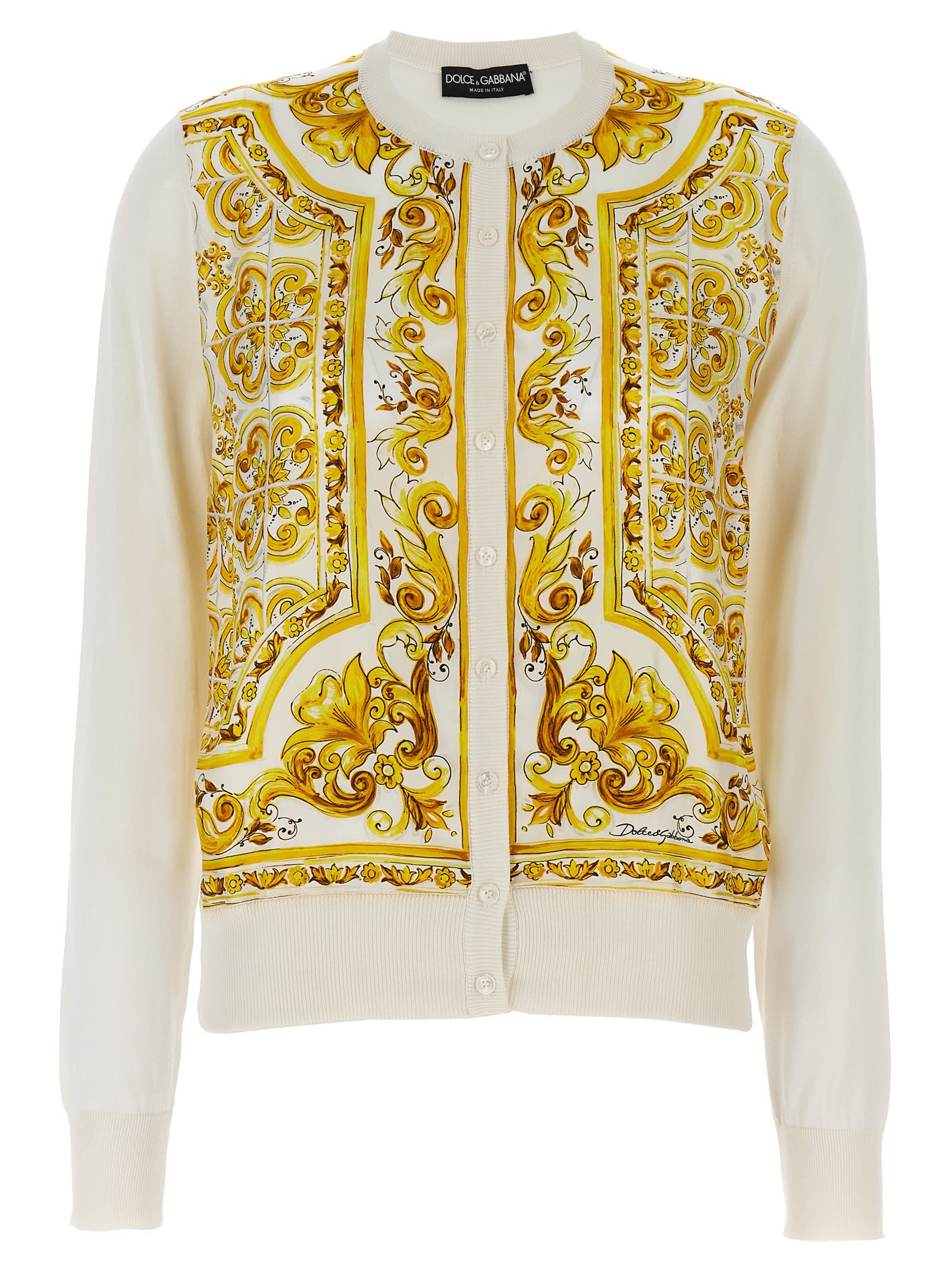 Shop Dolce & Gabbana Maioliche Cardigan In Yellow