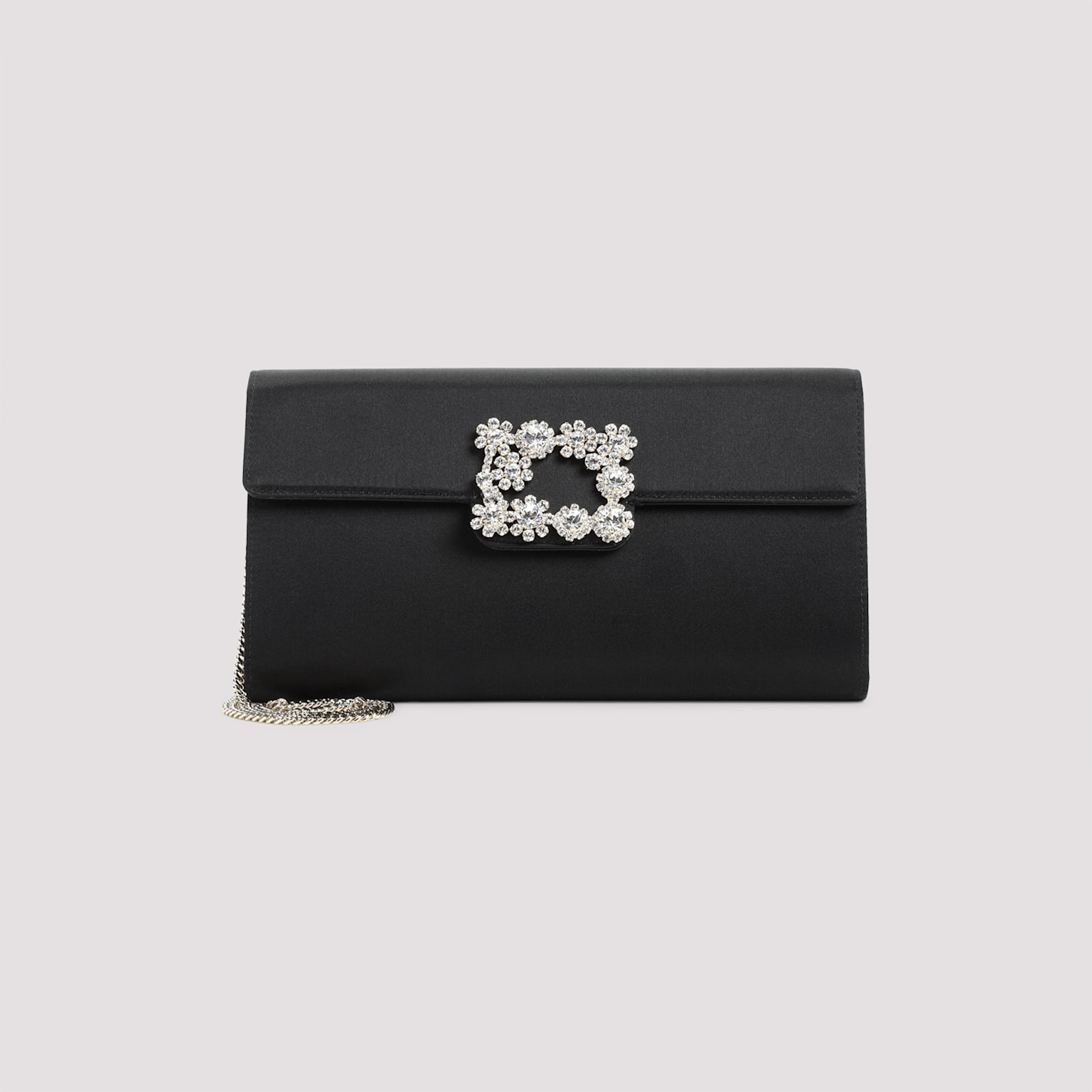 Roger Vivier Envelope Flap Flower Buckle Handbag In Black