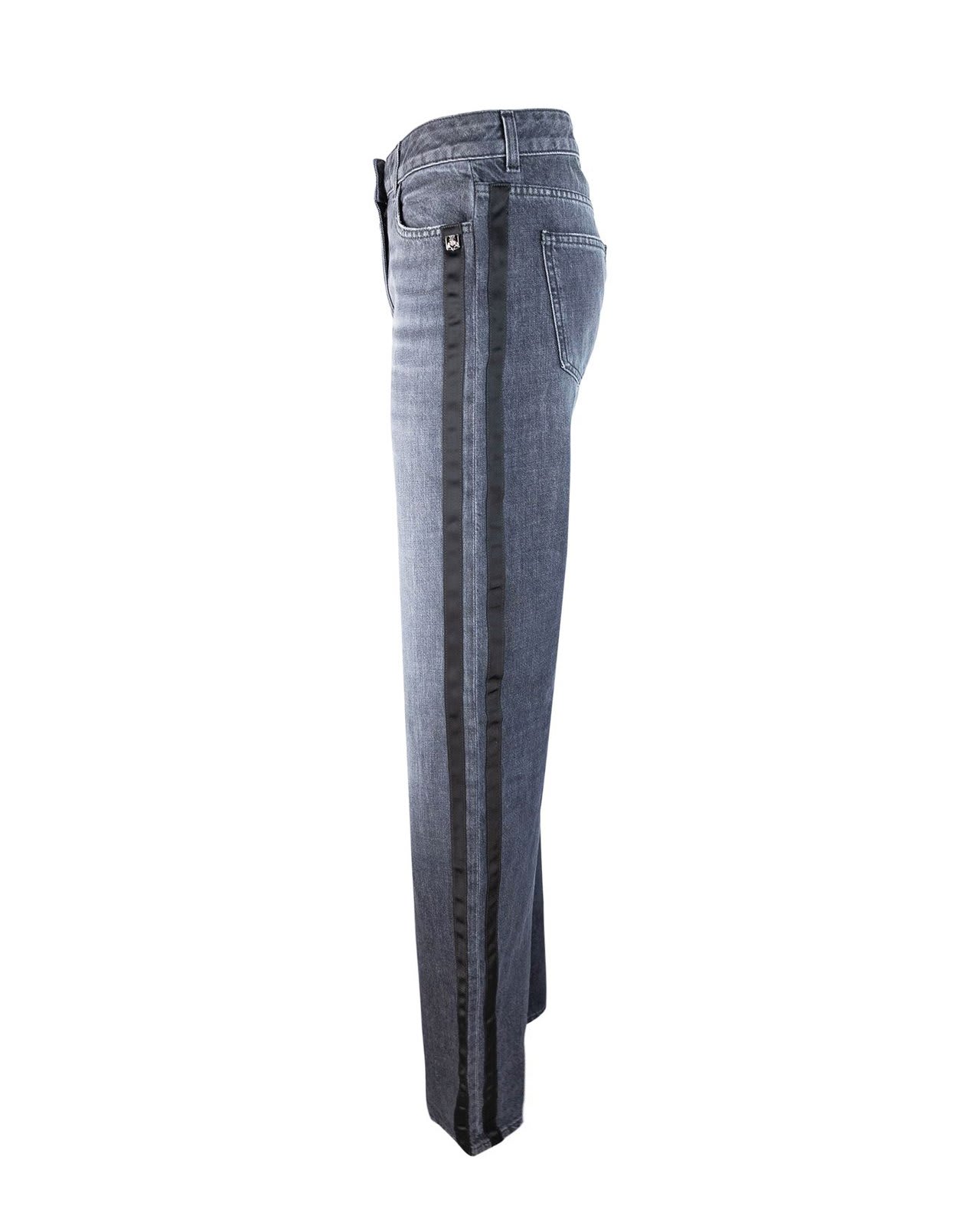 Shop Elisabetta Franchi Satin Band Wide-leg Jeans In Black Denim