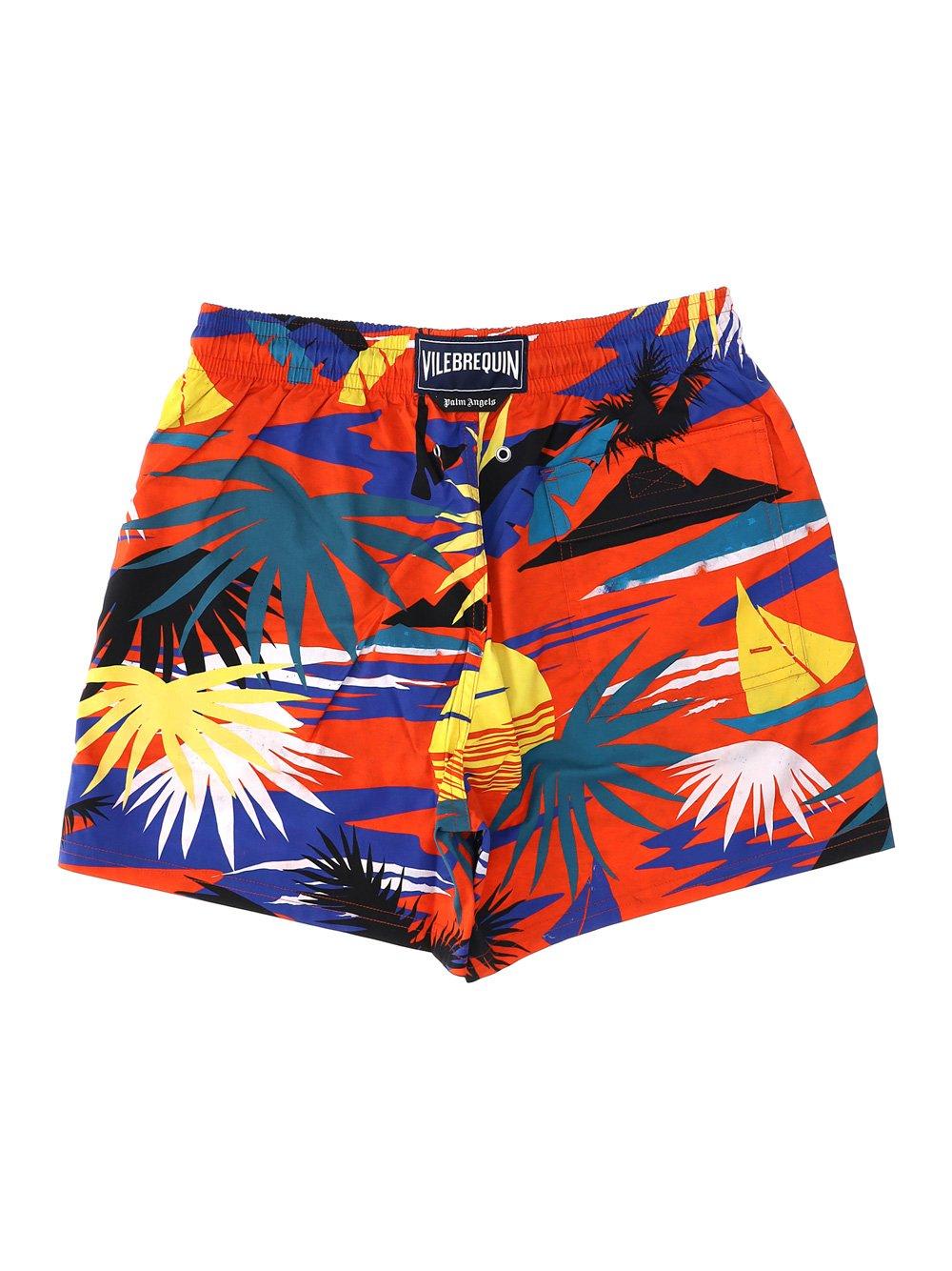 Shop Palm Angels X Vilebrequin Palm Tree Print Swim Shorts In Red