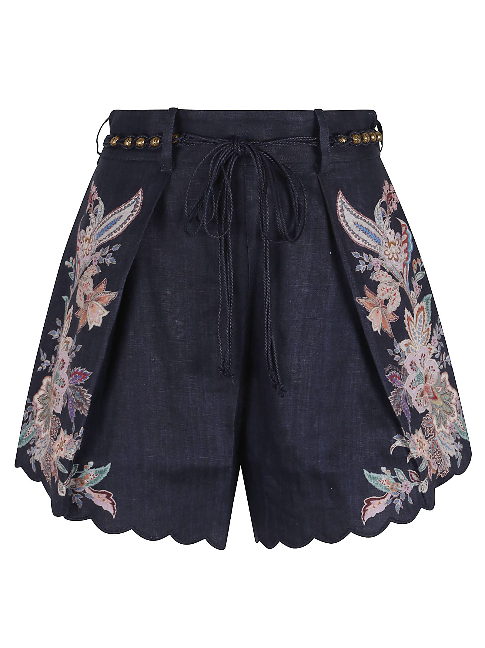 Zimmermann Rhiannon Tuck Printed Linen Shorts In Black