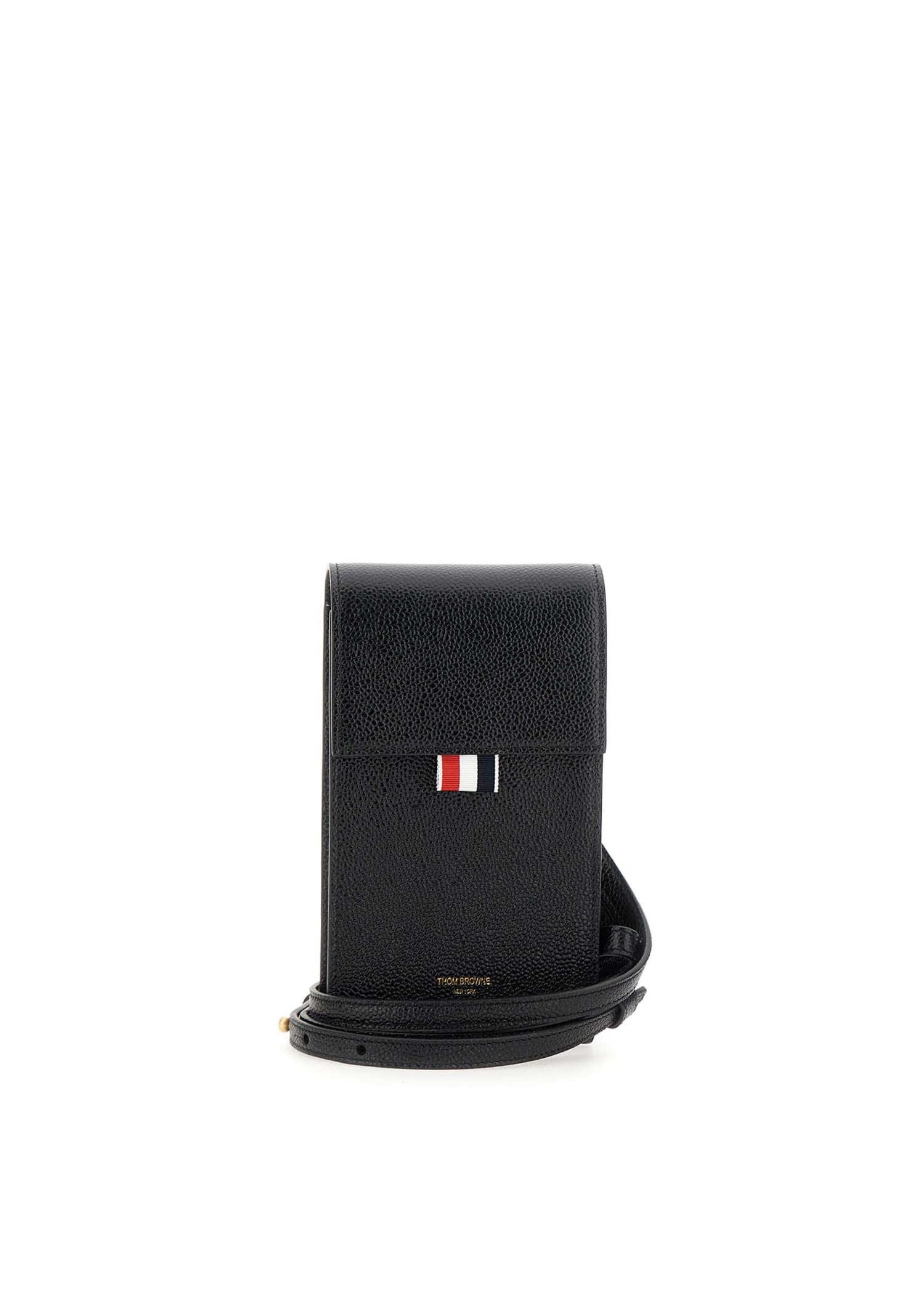 Thom Browne Crossbody Fold Holder Leather Bag In Black