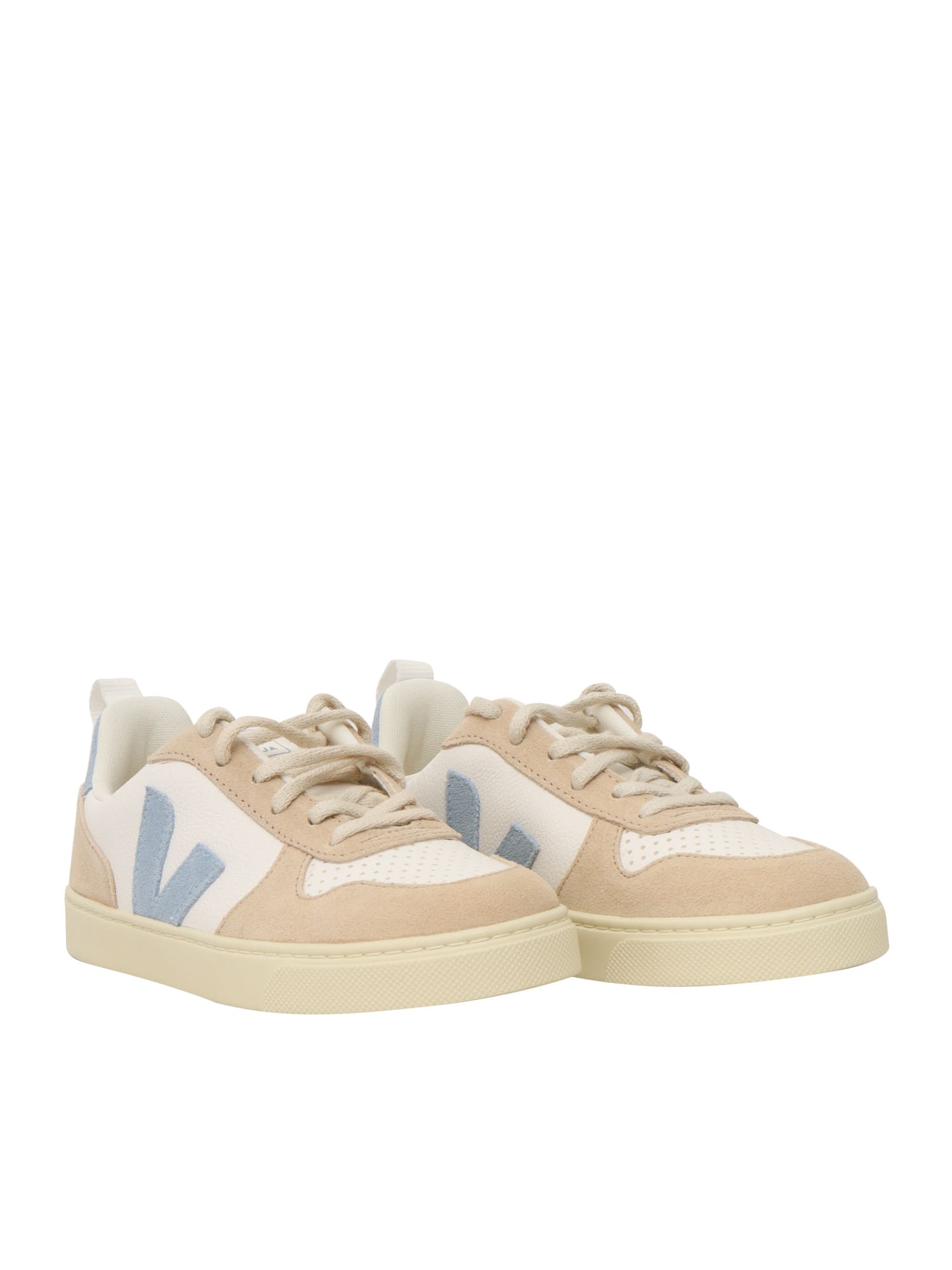 Shop Veja Small V-10 Laces Chromefree Leather Extra-white_steel_almond Sneakers