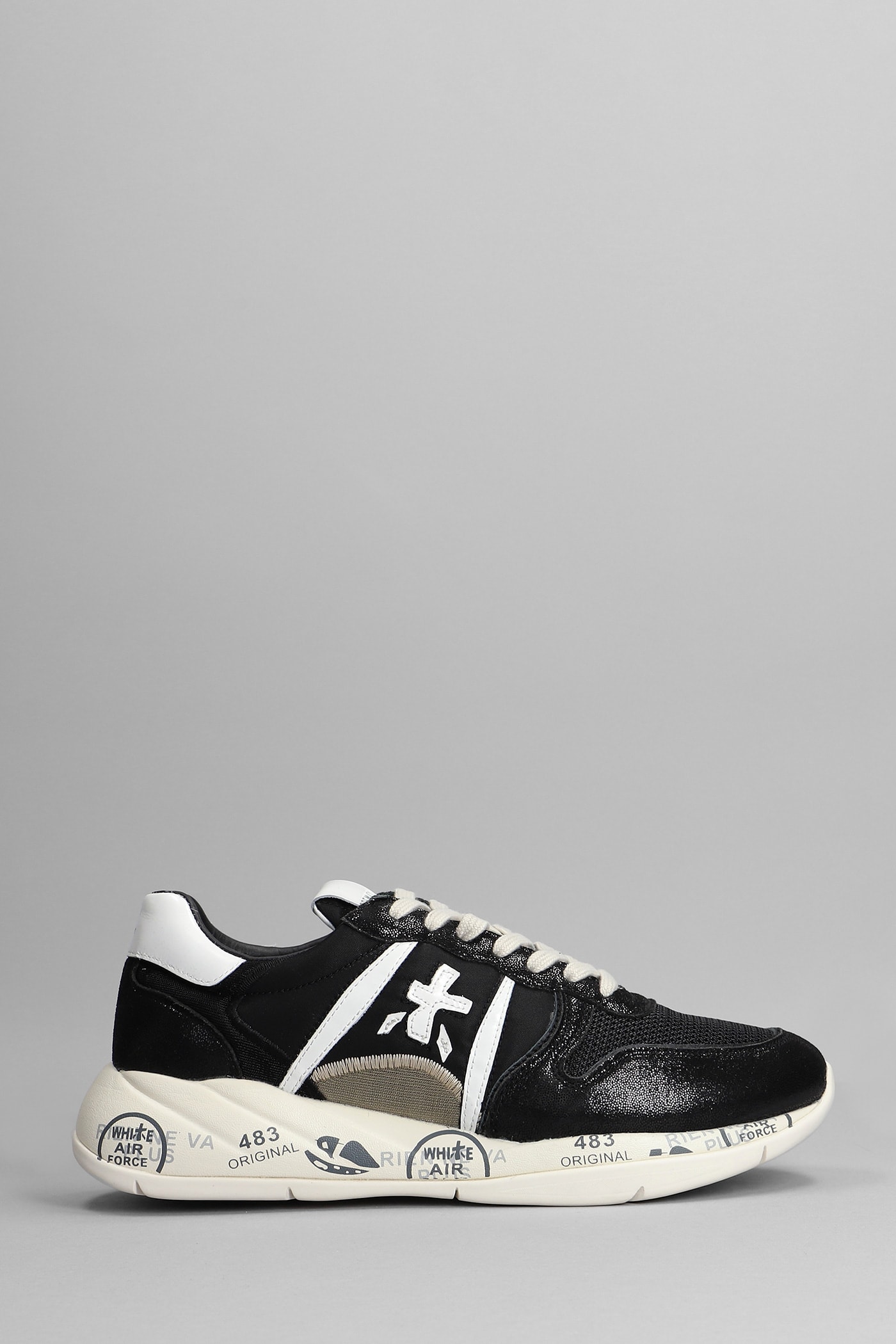 Premiata Layla Sneakers In Black Leather And Fabric