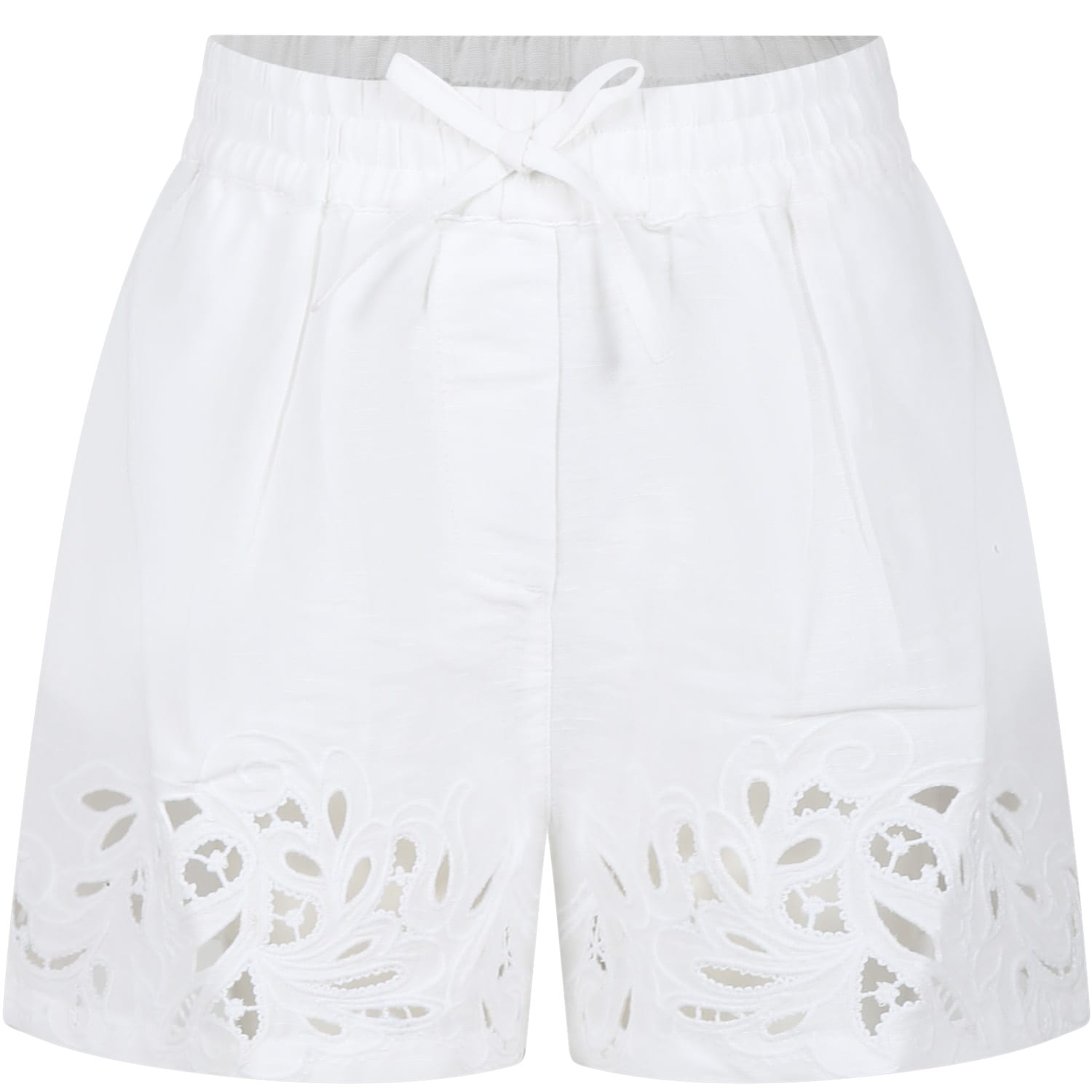Shop Ermanno Scervino Junior White Shorts For Girl With Embroidery