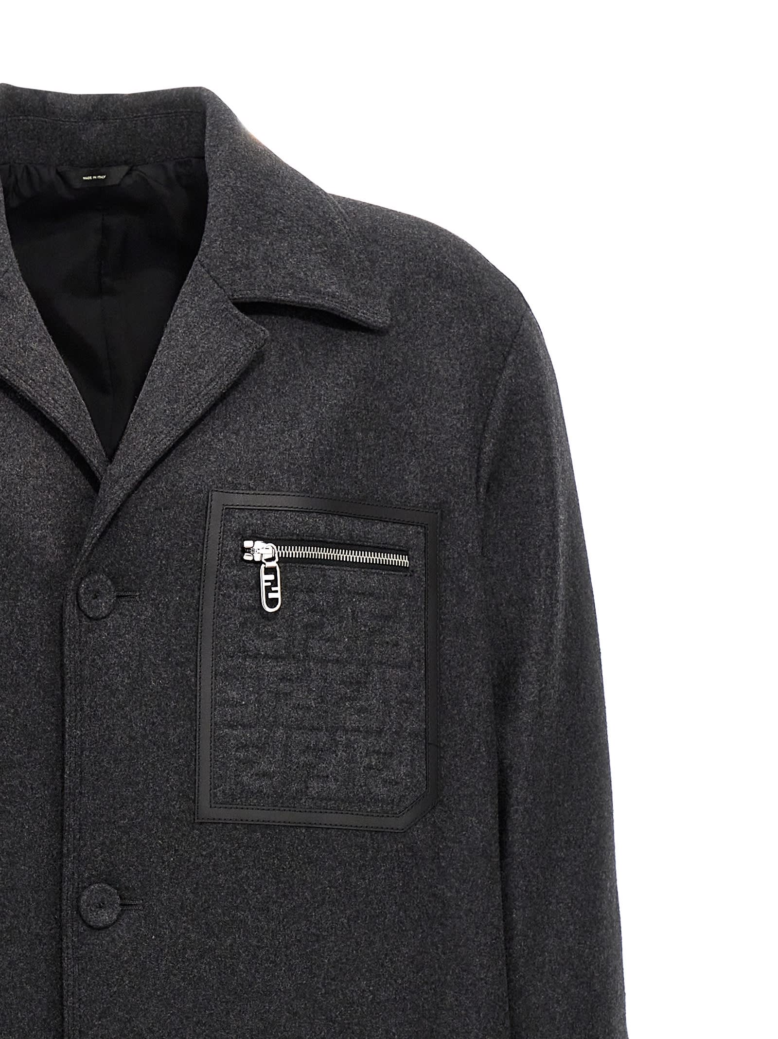 Shop Fendi Single-breasted Cashmere Coat In Gray