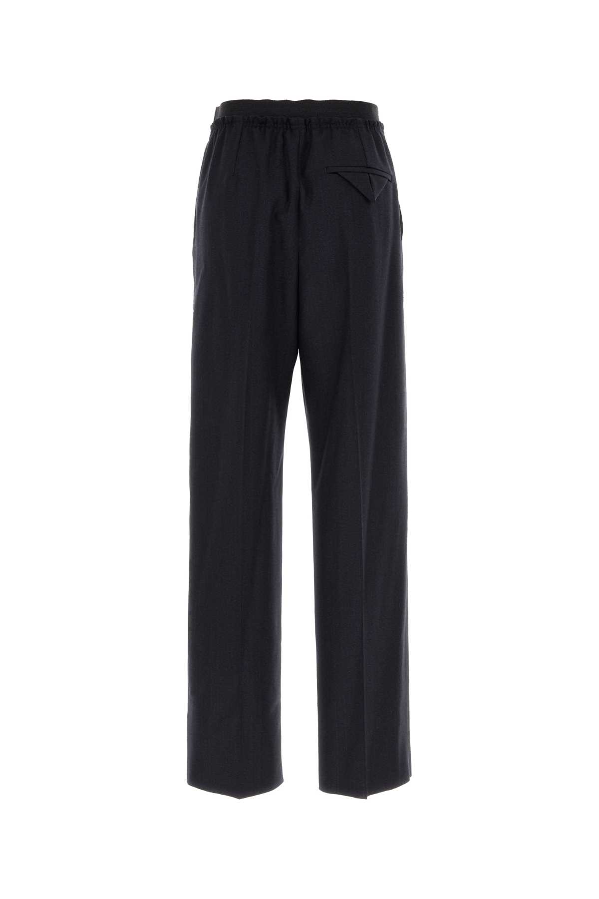 Shop Bottega Veneta Midnight Blue Wool Wide-leg Pant In Blackbluemelange