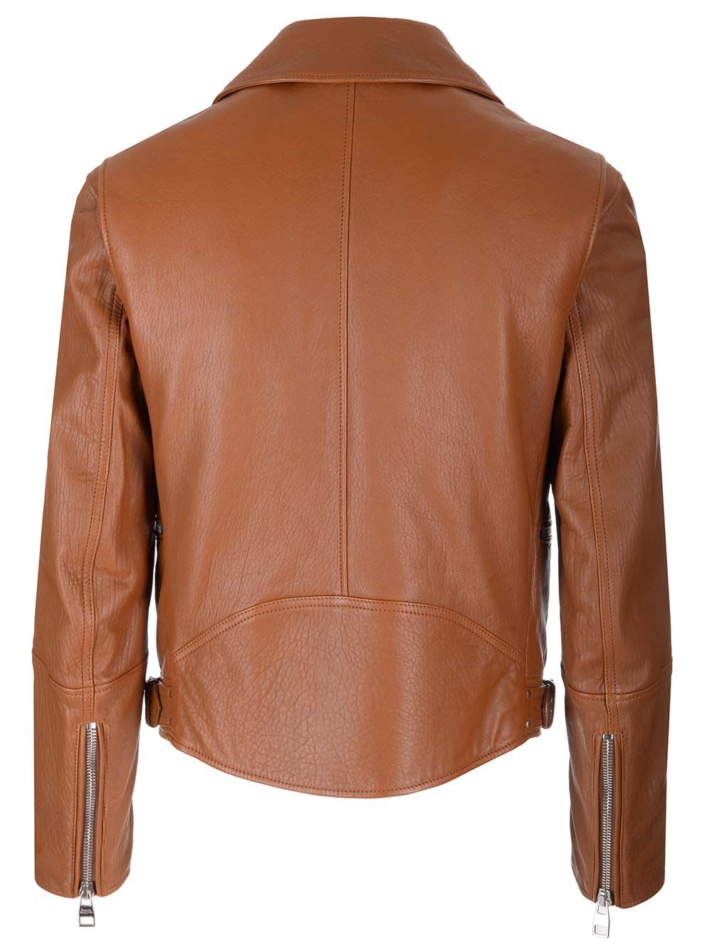 Shop Alexander Mcqueen Tobacco Leather Biker Jacket In Brown