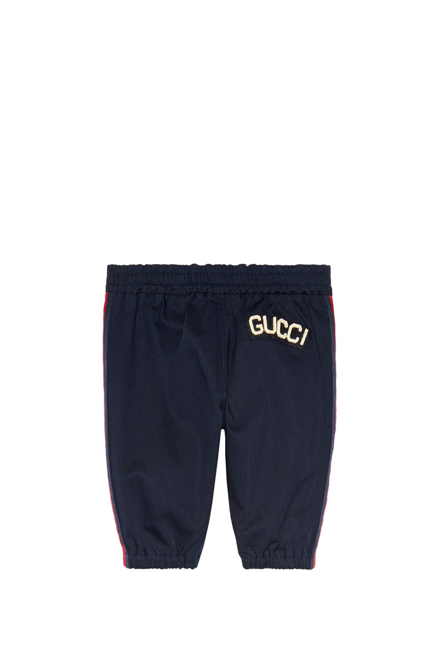 Shop Gucci Gabardine Trousers With Patch In Blue