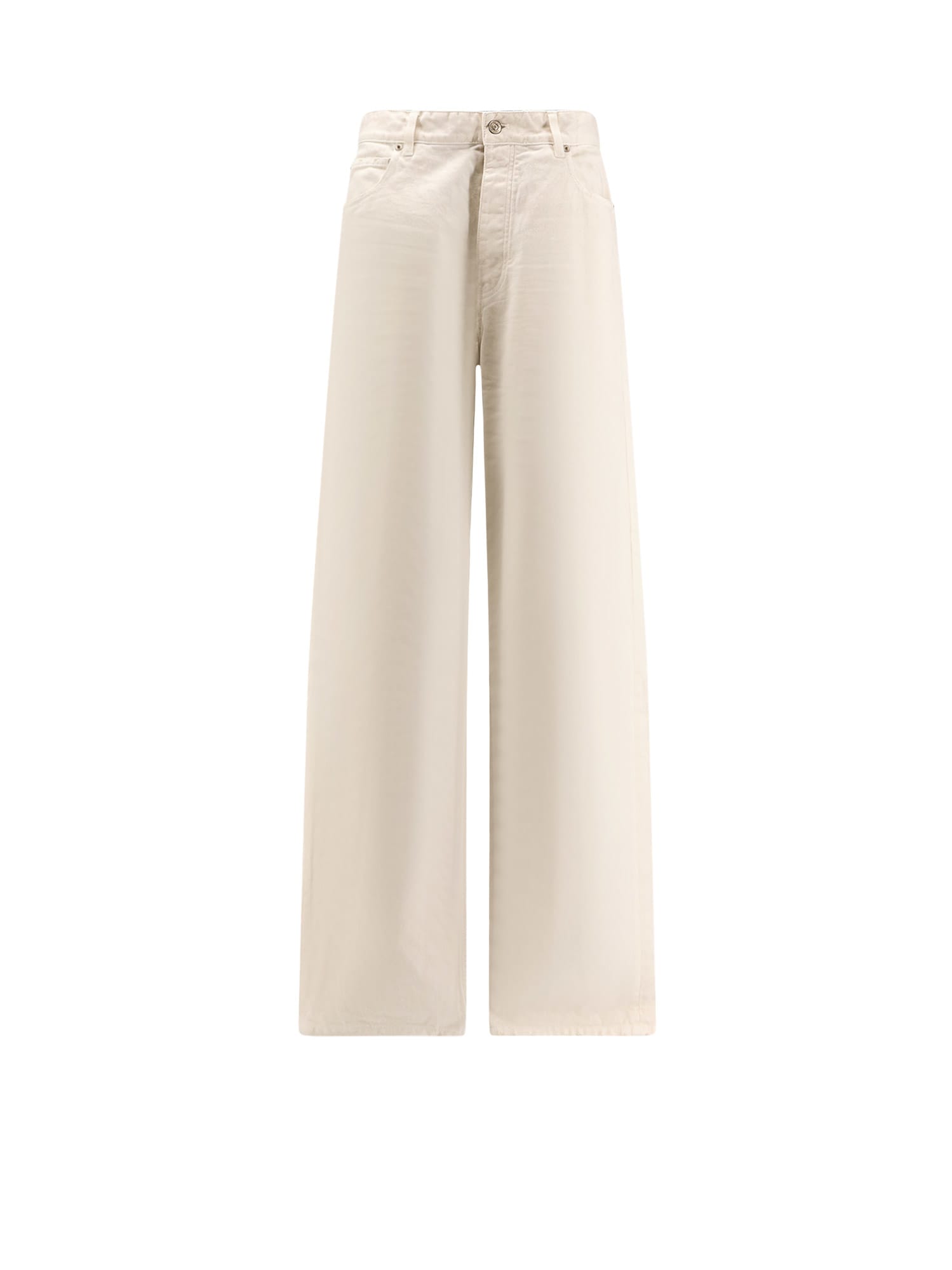 Balenciaga Vintage Wrinkled Cotton Denim Jeans In Neutral
