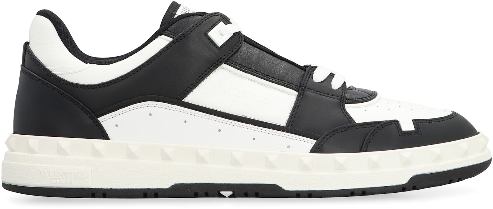 Valentino Dotsliberty Sneakers Leather Perforated Toe In Black
