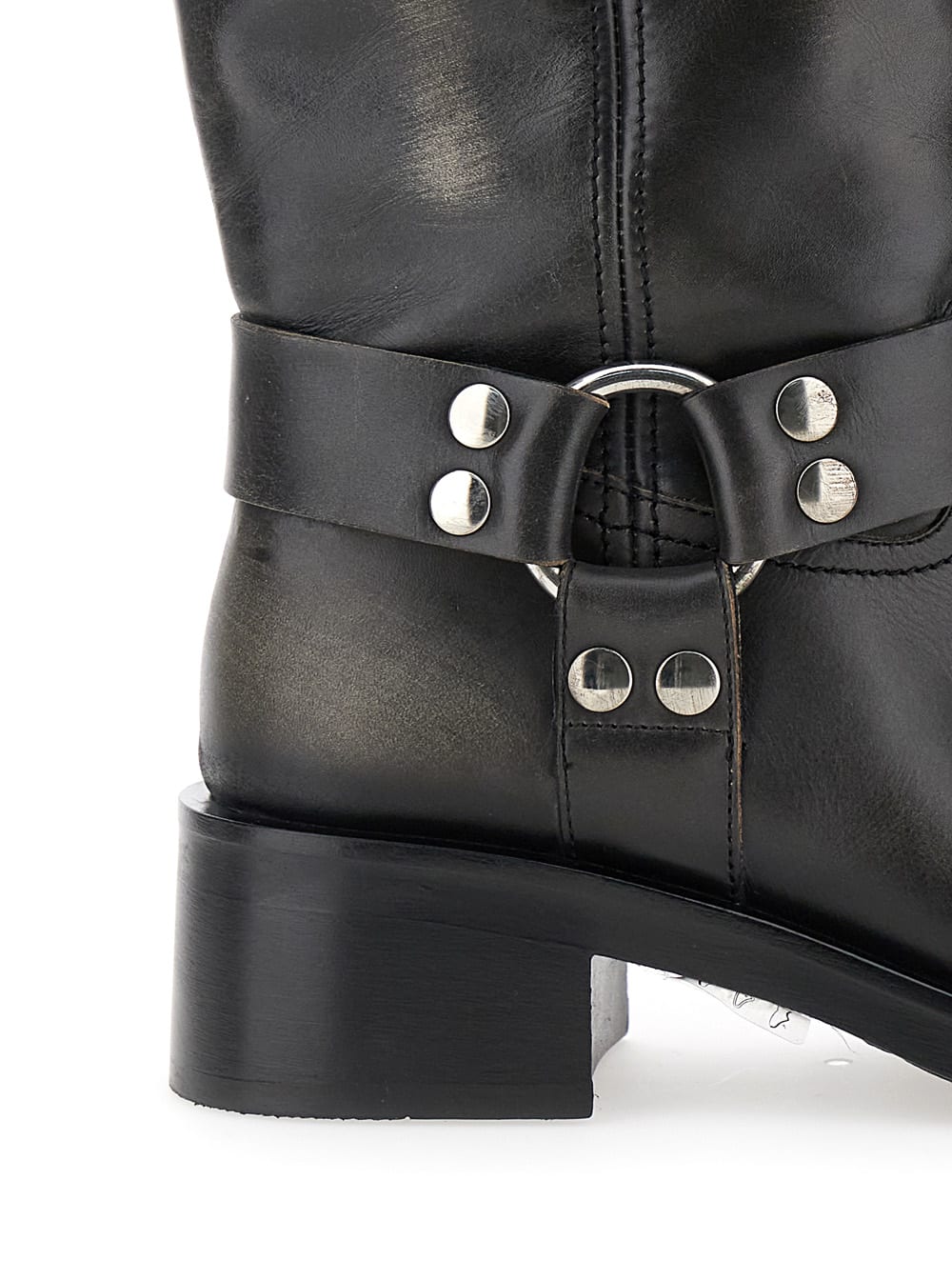 Strategia Black Ankle Boots With Studs And Ring In Leather Woman In Black
