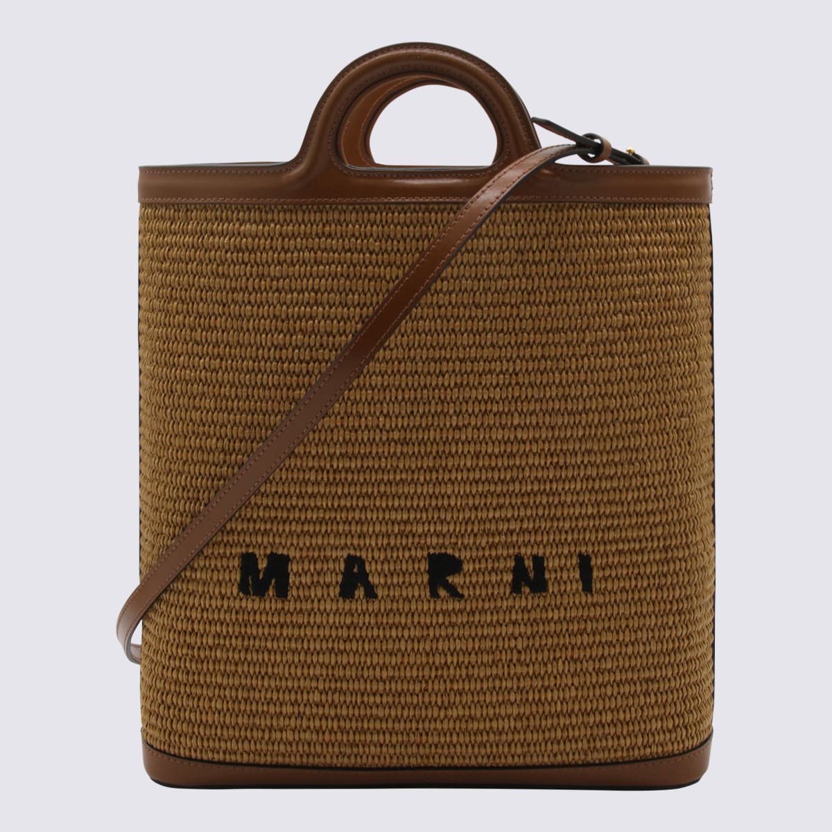 Shop Marni Raw Sienna Raffia Crossbody Bag