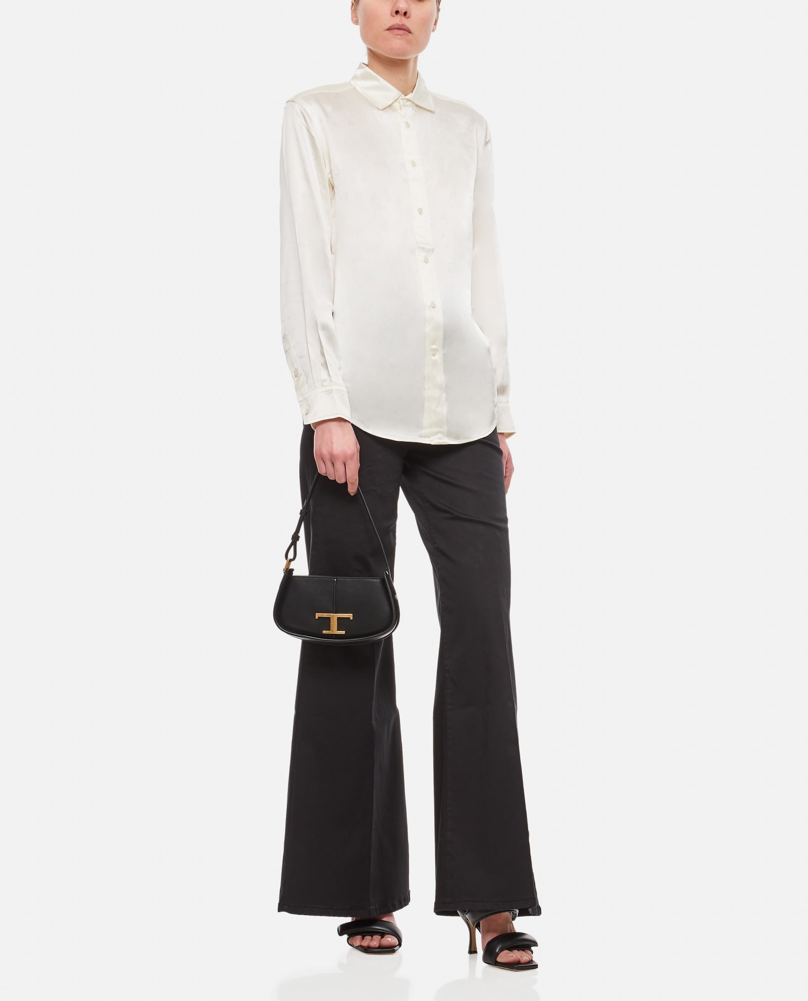 Shop Ralph Lauren Long Sleeve Button Front Silk Shirt In White