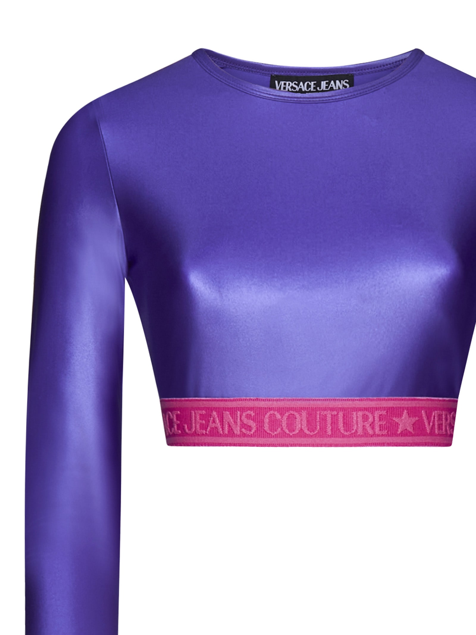 Shop Versace Jeans Couture Top With Logo In Violet