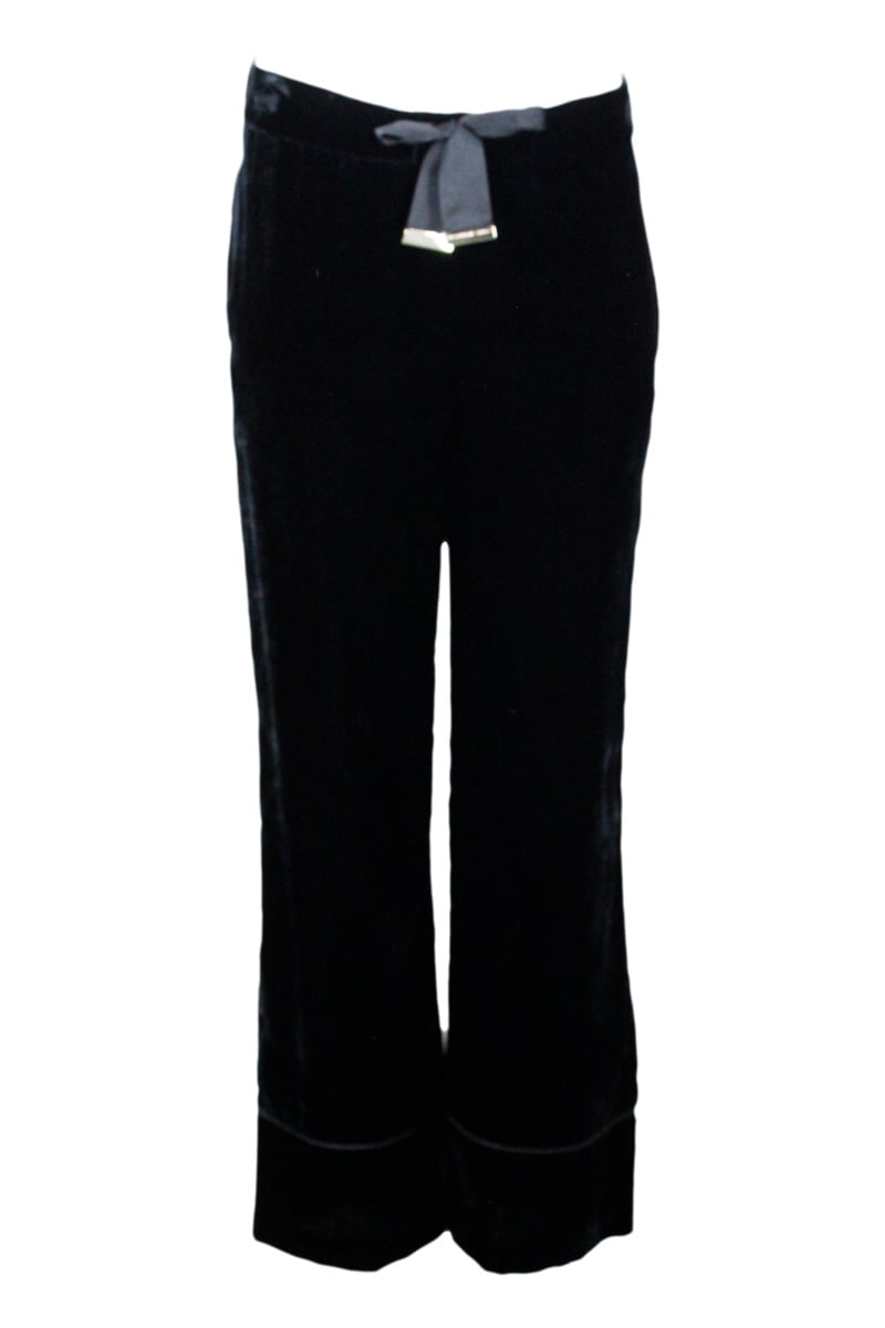 Anna Molinari Light Jogging Trousers In Smooth Velvet With Drawstring At The Waist. Wide Model