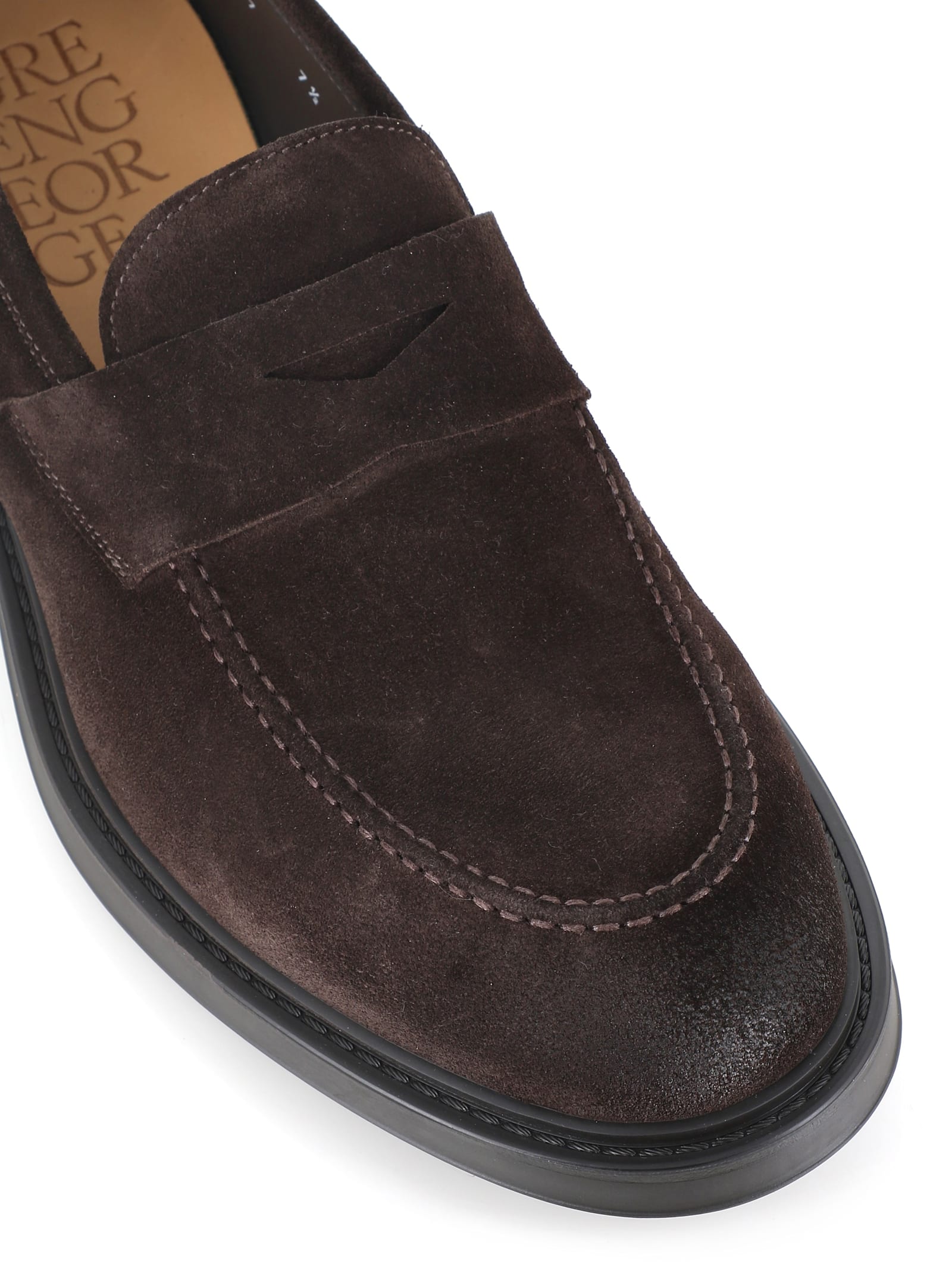 Green George Penny Suede Loafers In Brown