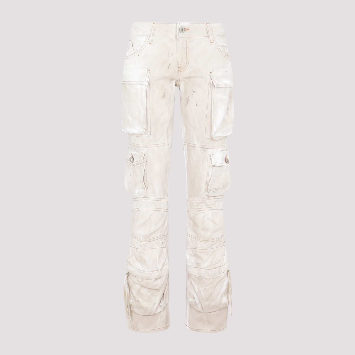 Shop Attico Cotton Essie Denim Pants In Natural Marble