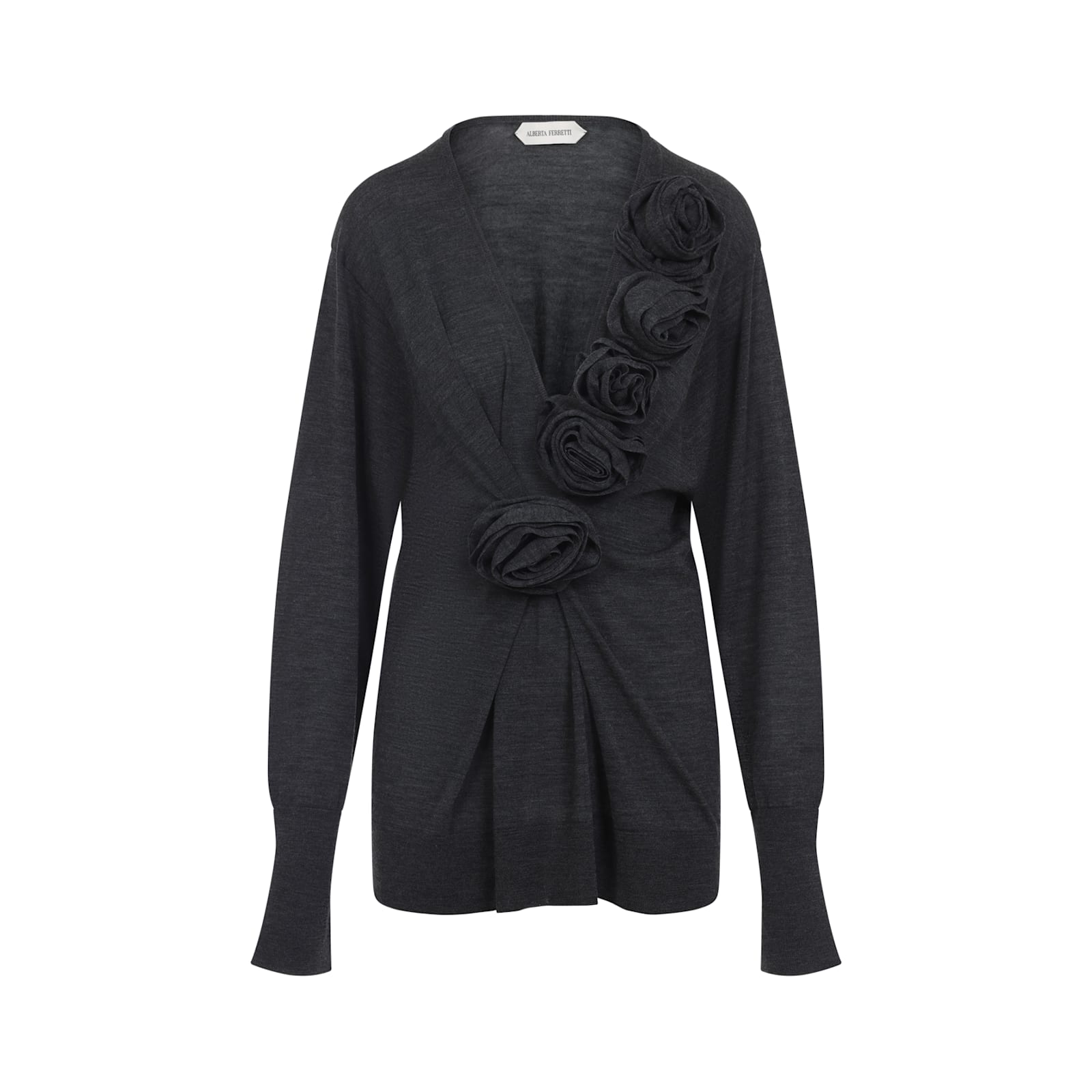 Alberta Ferretti Alberta Ferreti Sweater In Merino Wool With Floral Embroidery In Black