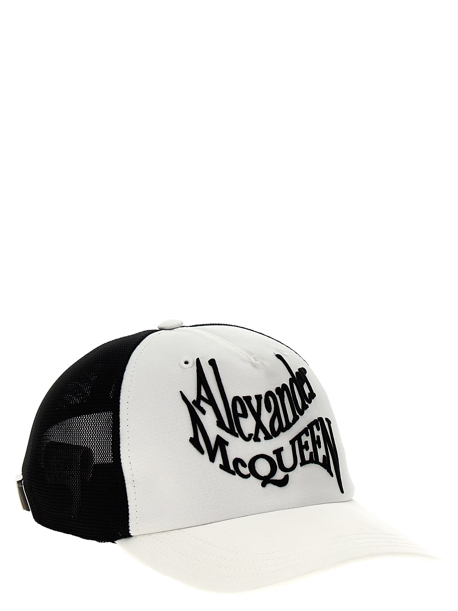 Shop Alexander Mcqueen Warped Logo Baseball Cap In White/black