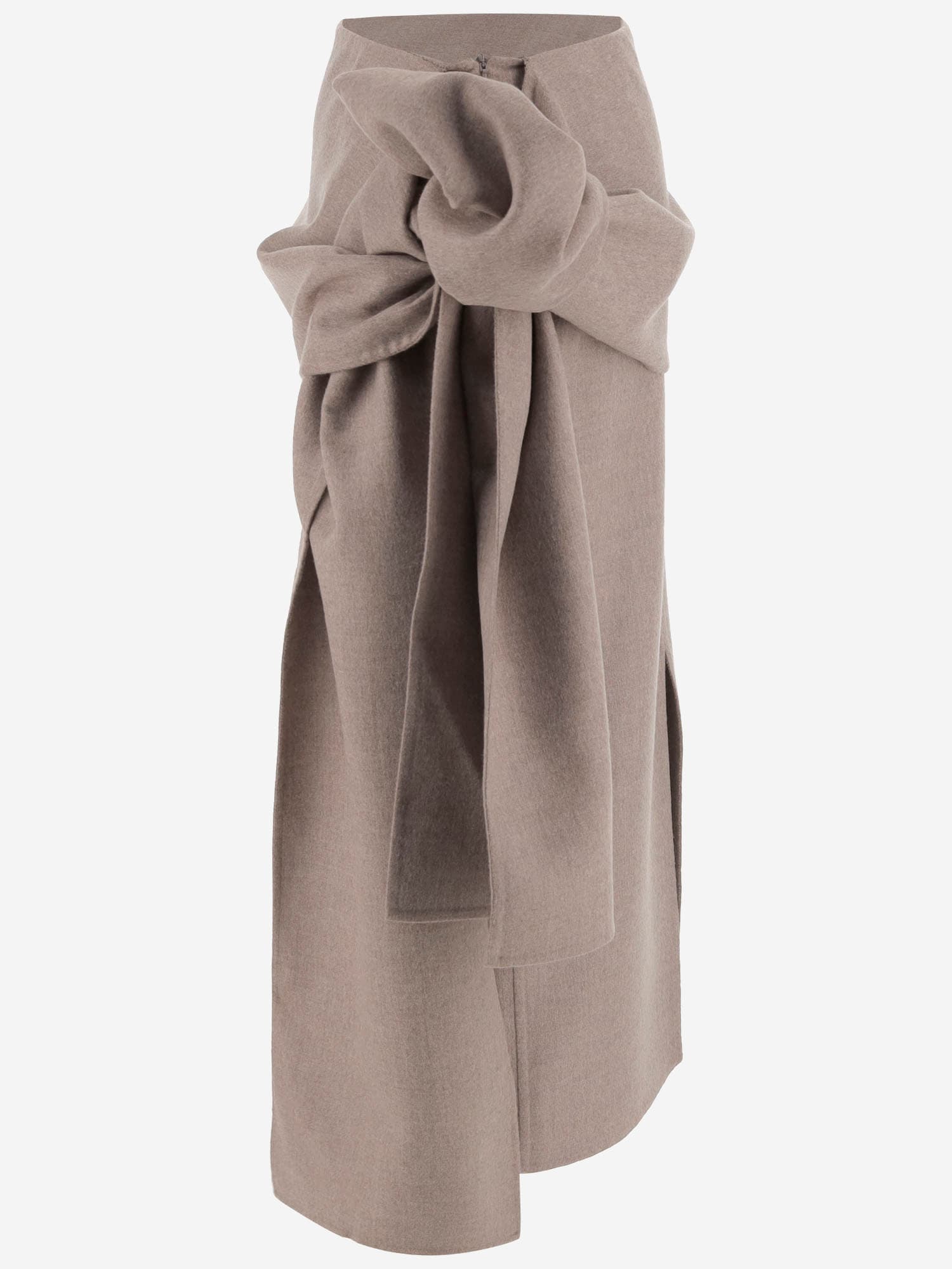 Carven Crossover Wool Skirt With Knot In Brown