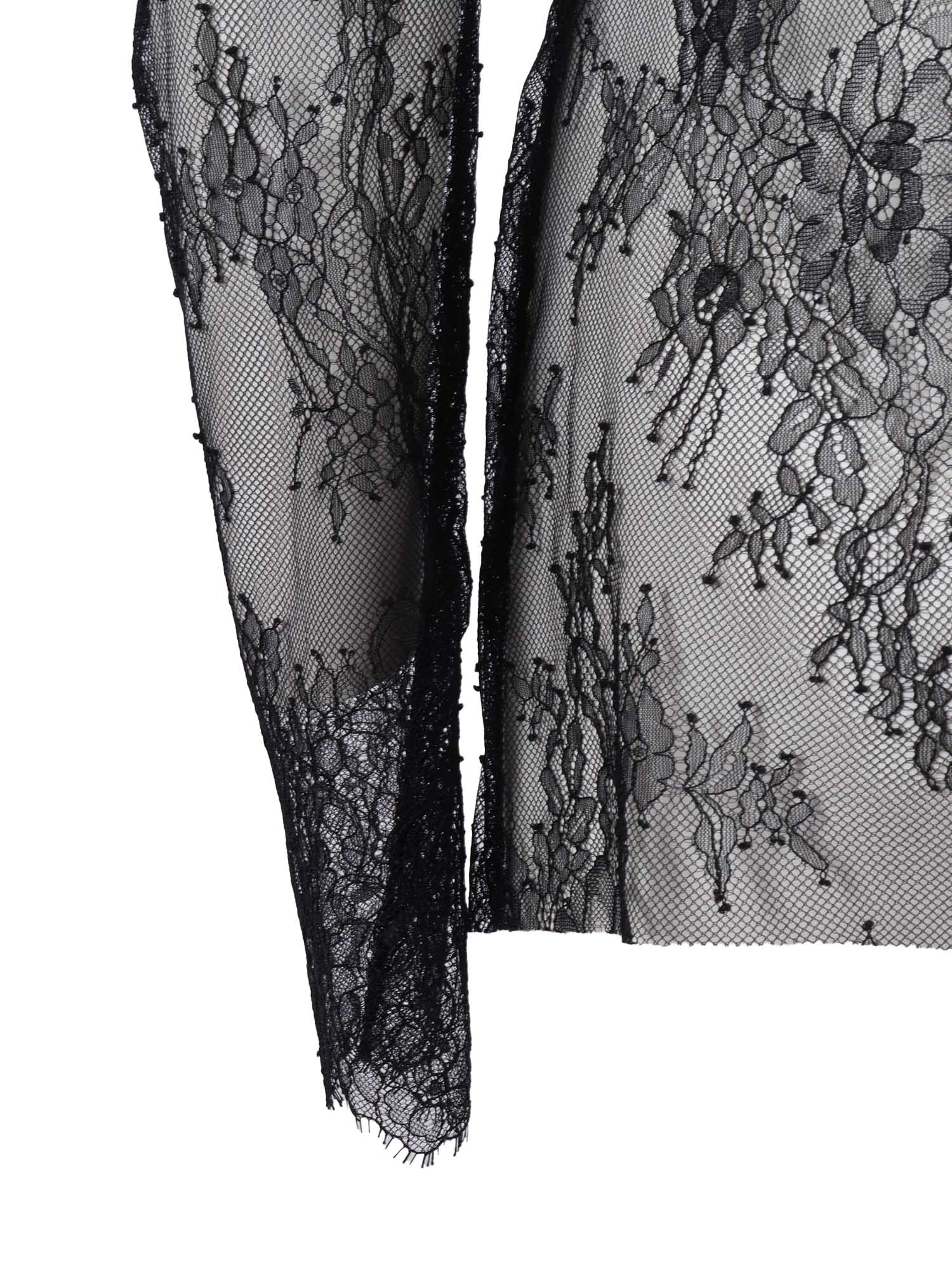 Alberta Ferretti Intricate Lace Long Sleeve Top With Floral Patterns In Animal Print
