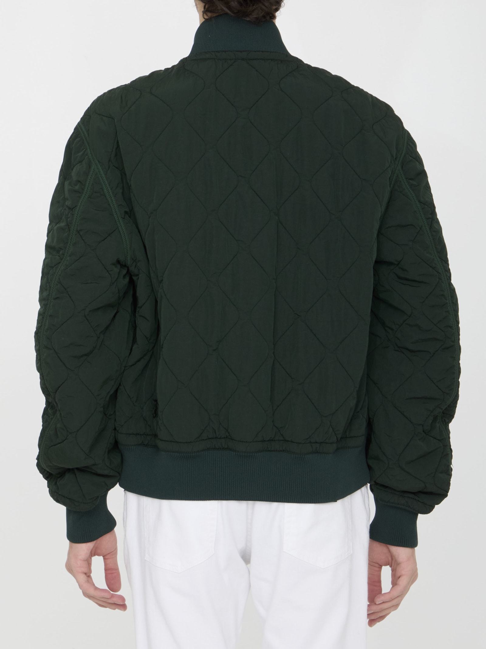 Shop Burberry Quilted Nylon Bomber Jacket In Green