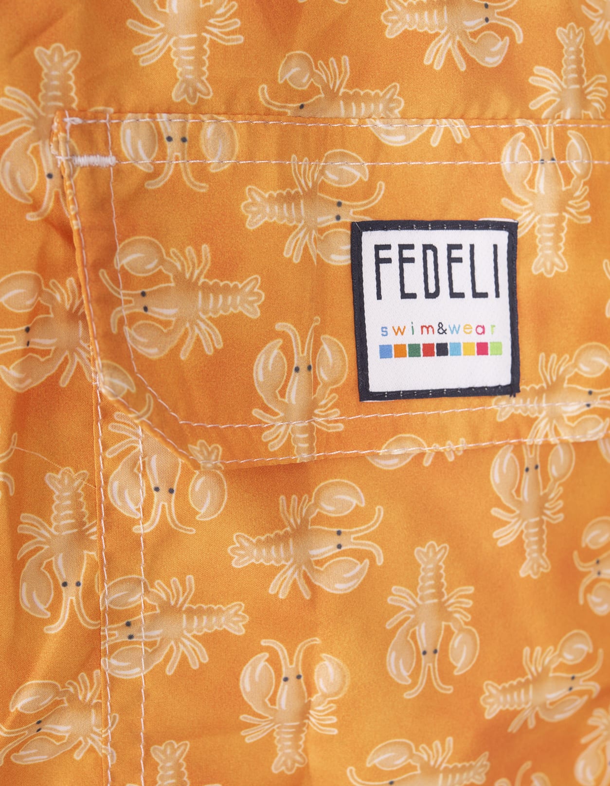 Shop Fedeli Orange Swim Shorts With Lobster Pattern