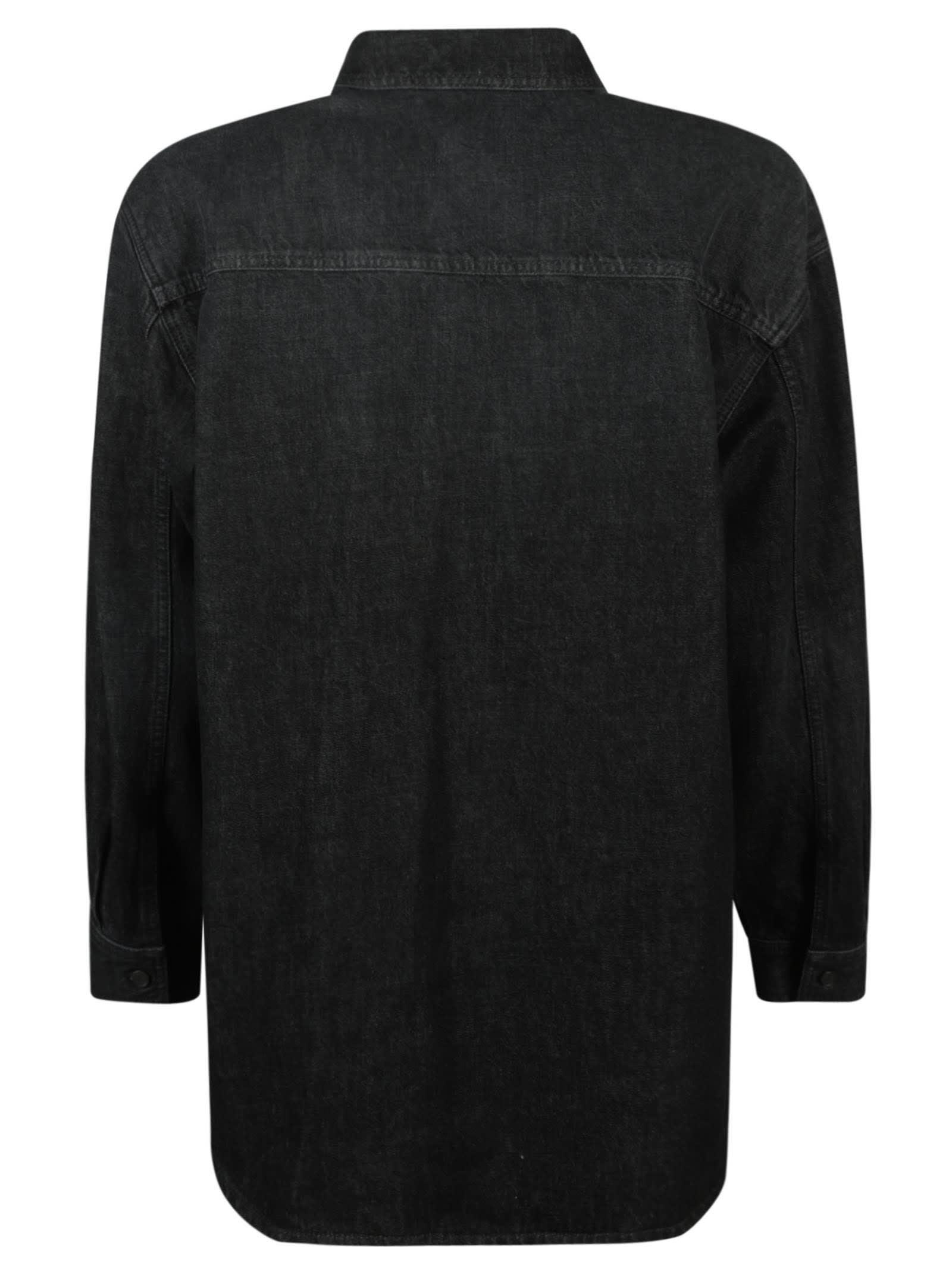 Shop Valentino V-pocket Patched Denim Shirt In Black
