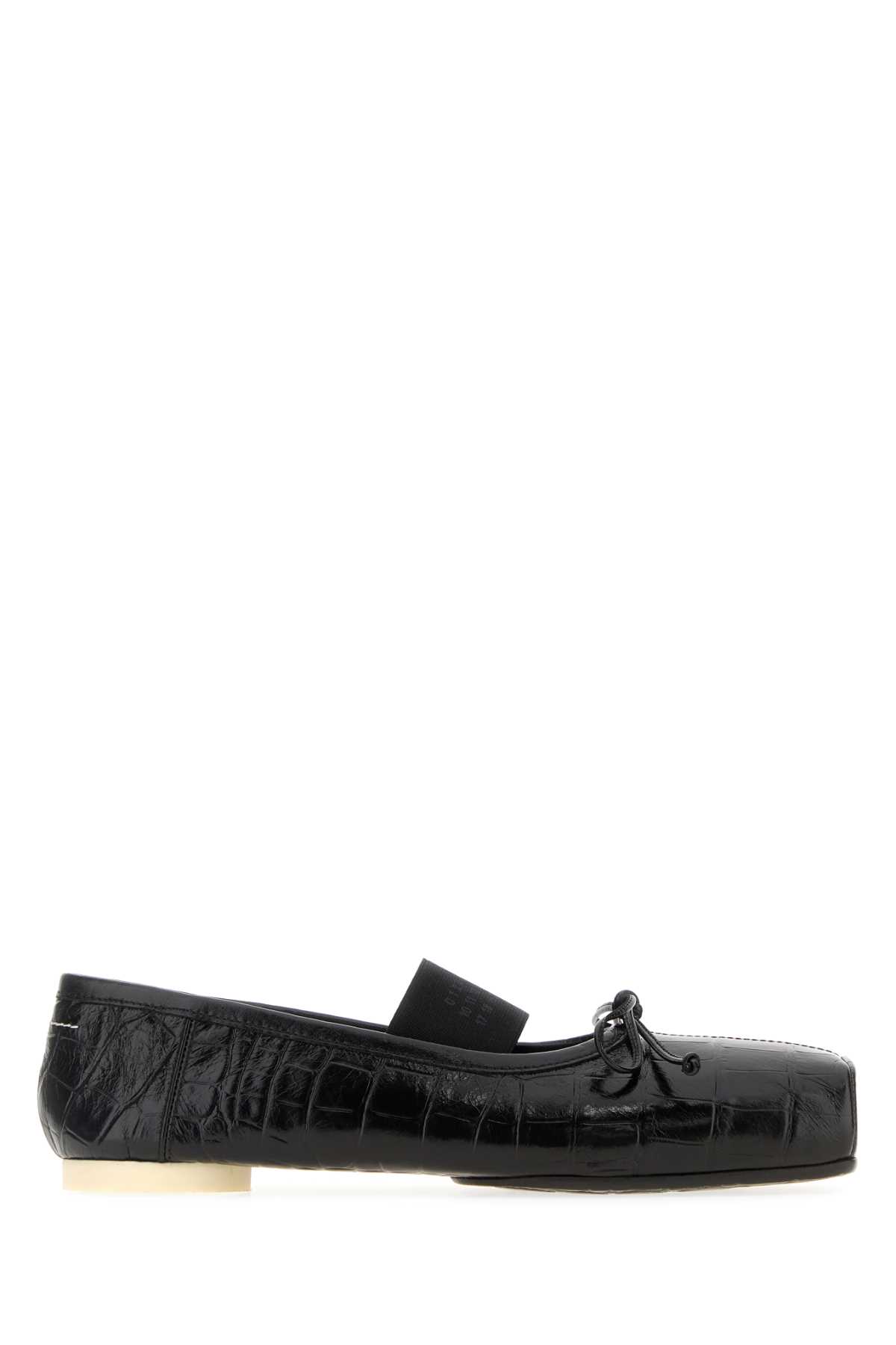 Mm6 Maison Margiela Ballerina Shoes With Bow And Crocodile Effect In Black