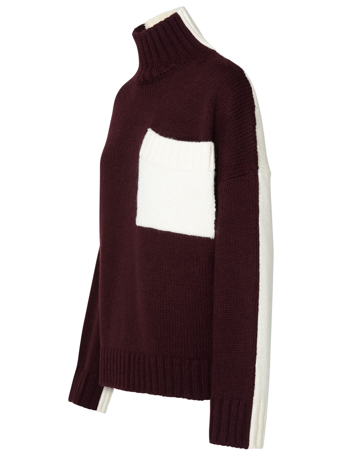 Shop Jw Anderson Two-tone Turtleneck Sweater In Alpaca Blend In Bordeaux