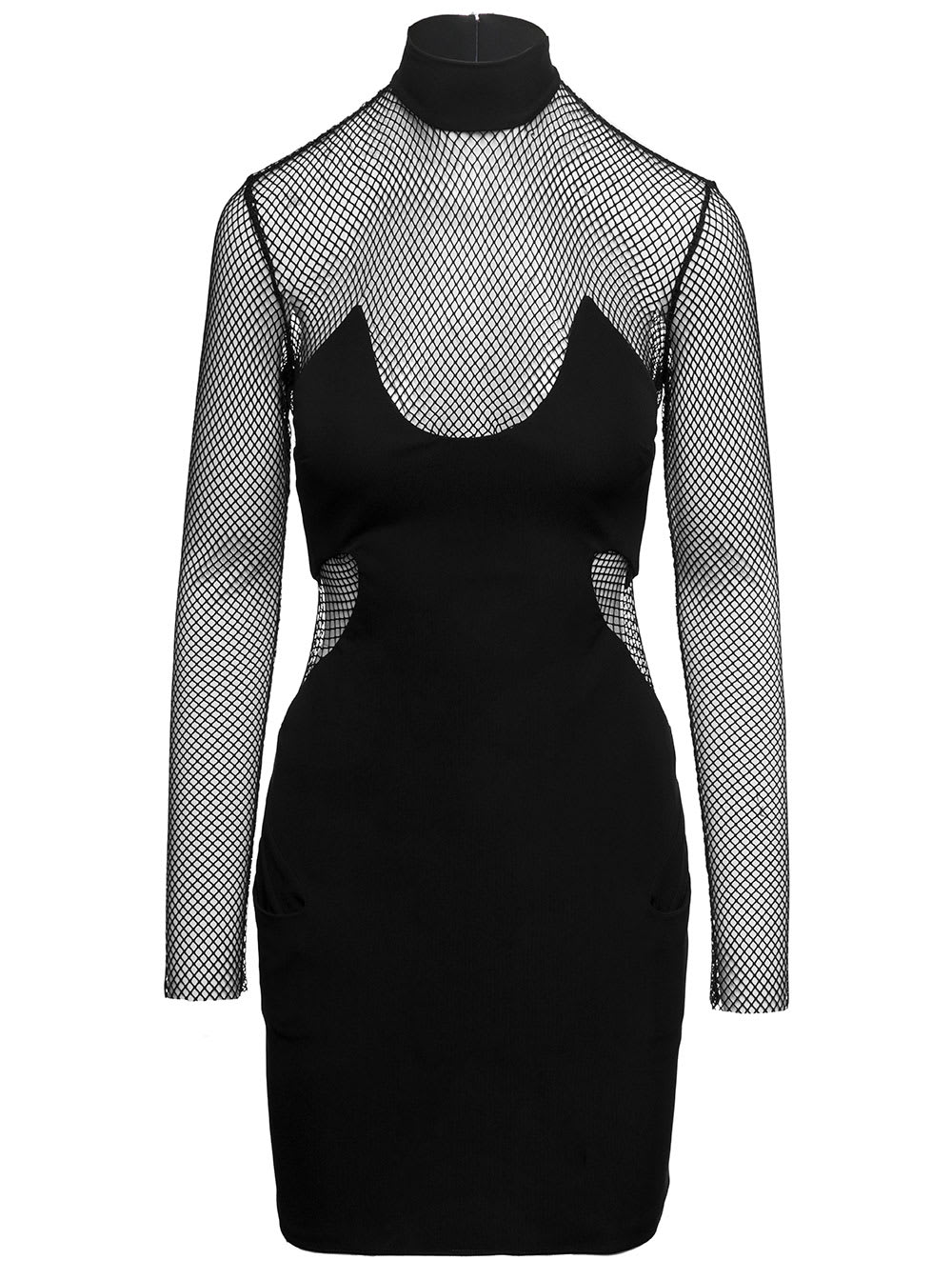 TOM FORD MINI BLACK DRESS WITH MESH INSERTS AND MOCK NECK IN VISCOSE WOMAN