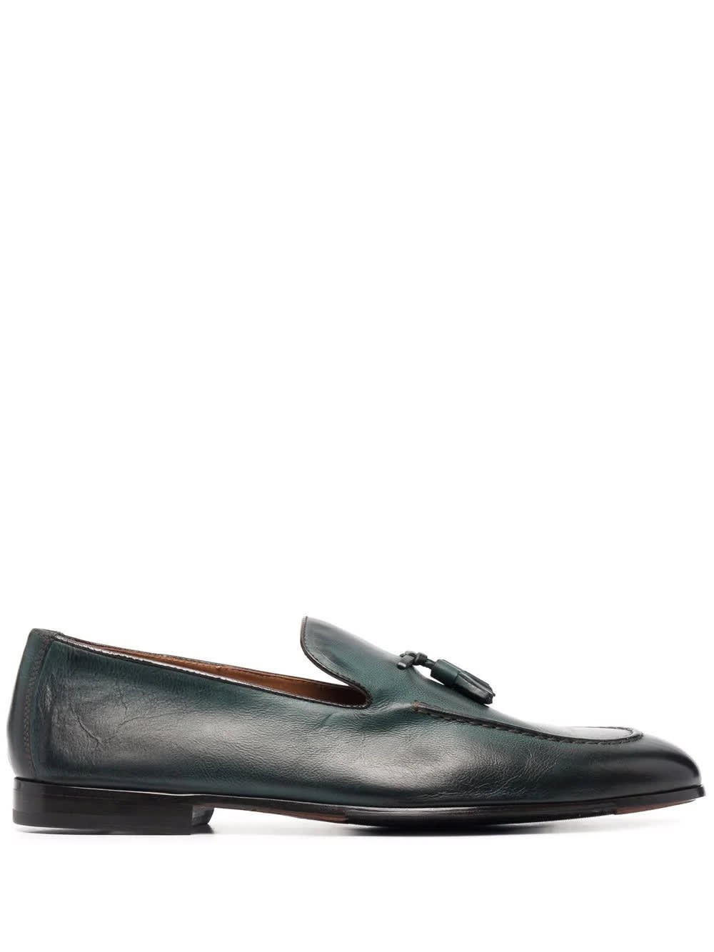 Doucals Man Loafer With Tassels In Green Smooth Leather