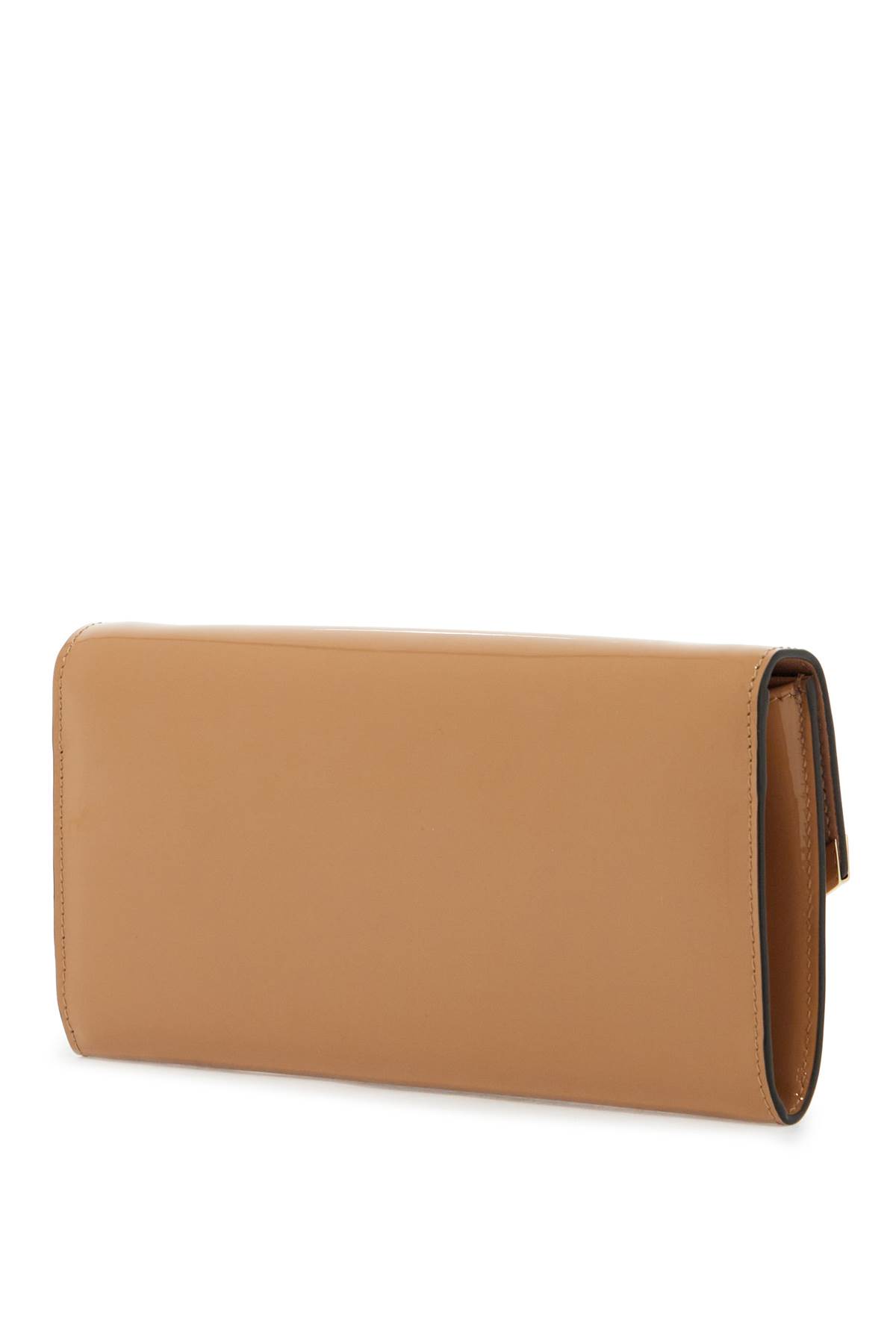 Shop Jimmy Choo Patent Leather Emmie Clutch In Biscuit Light Gold (brown)