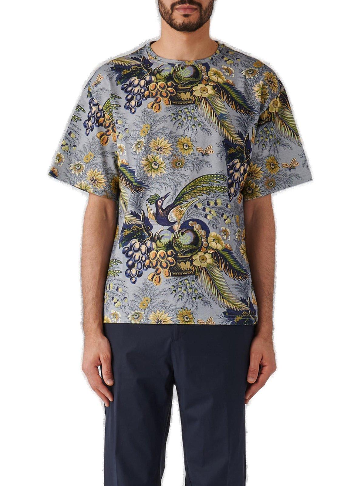 Shop Etro Botanical Print Crewneck T-shirt In Blu