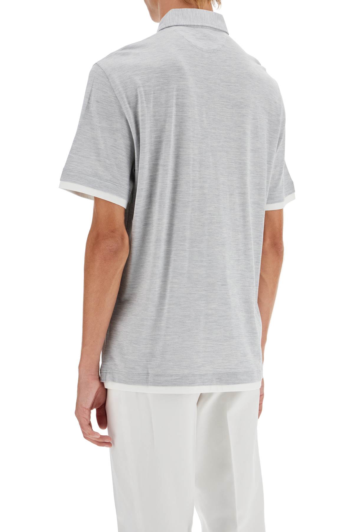 Shop Brunello Cucinelli Silk And Cotton Polo Shirt With Double Edges In Perla+off White (grey)