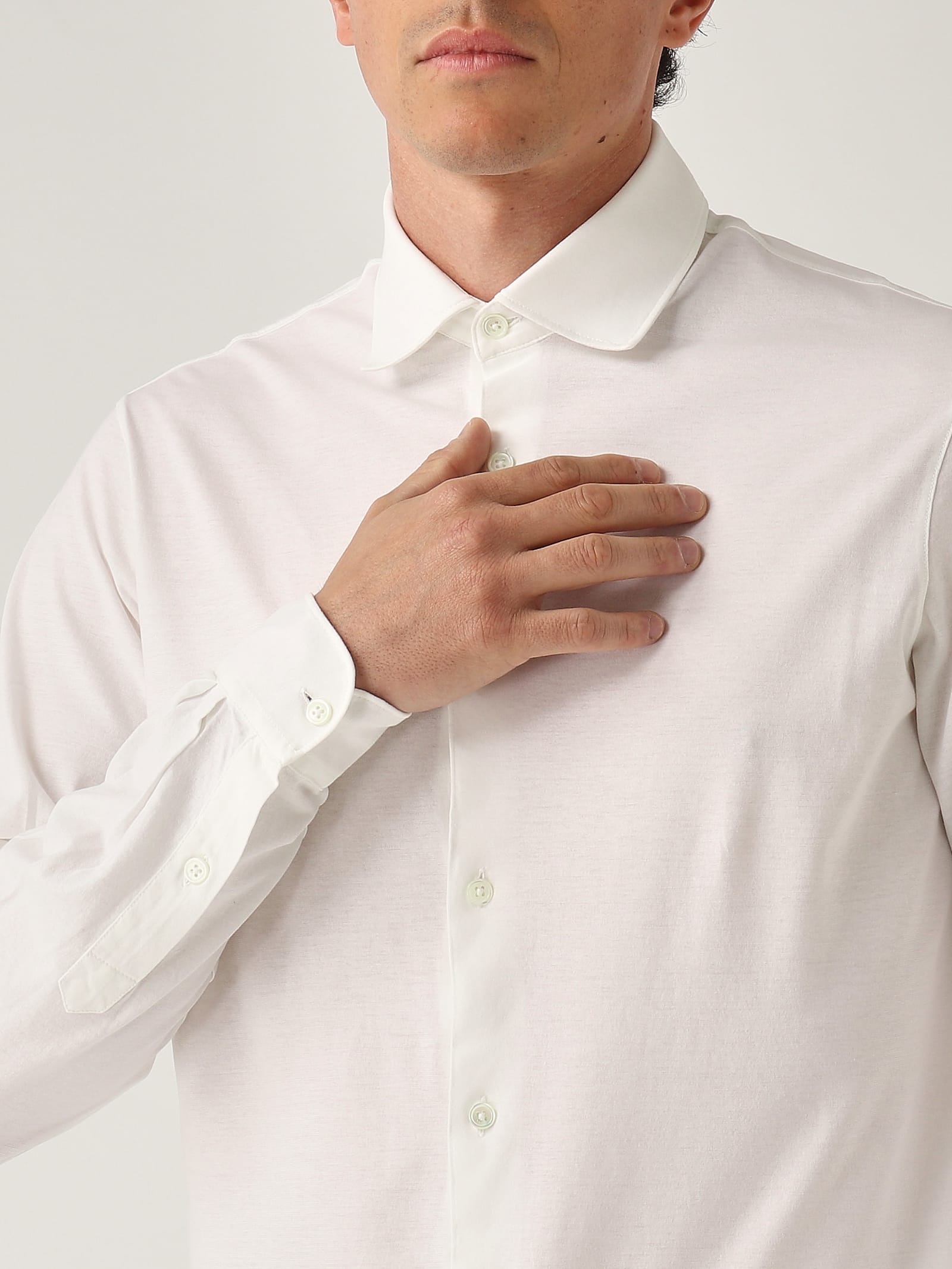 Filippo De Laurentiis Camicia M/l Basica In Crepe Cotton Shirt In White