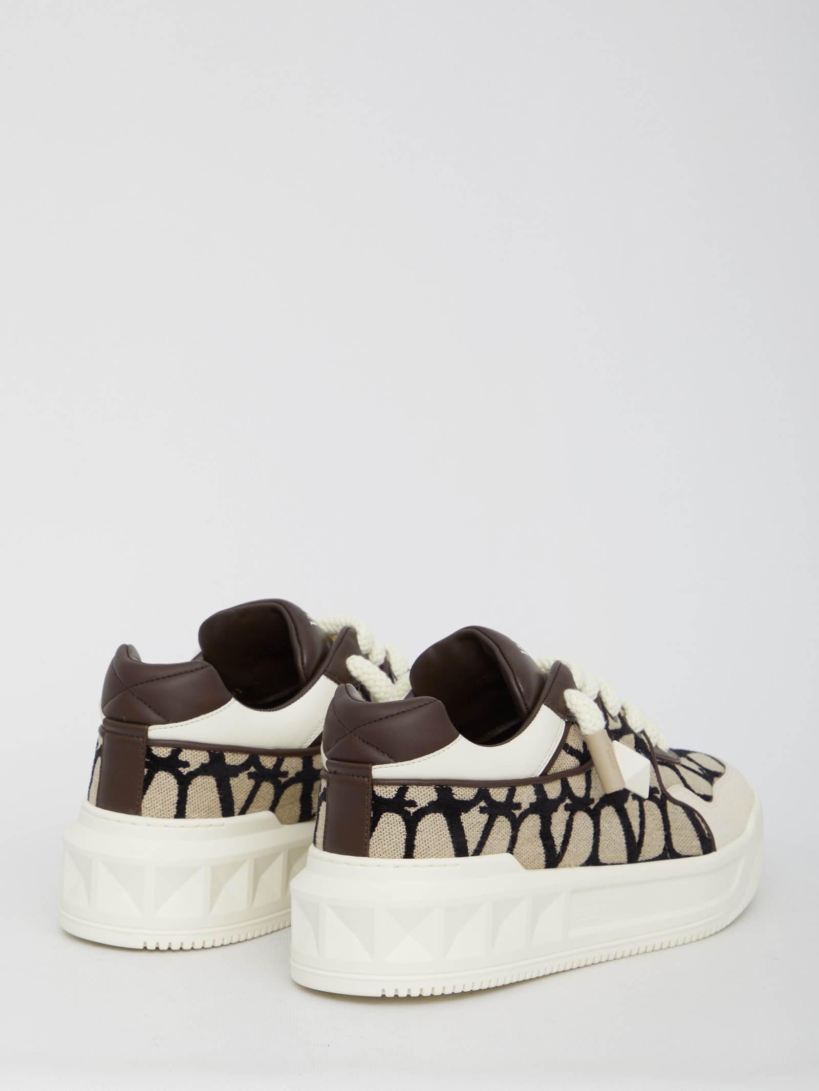 Shop Valentino Low-top One Stud Xl Sneakers In Beige