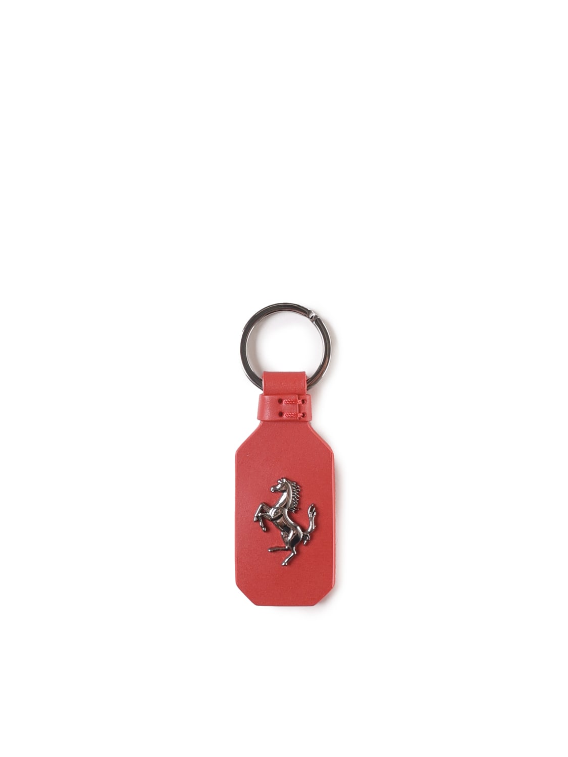 Shop Ferrari Leather Key Ring With Metal Prancing Horse In Red