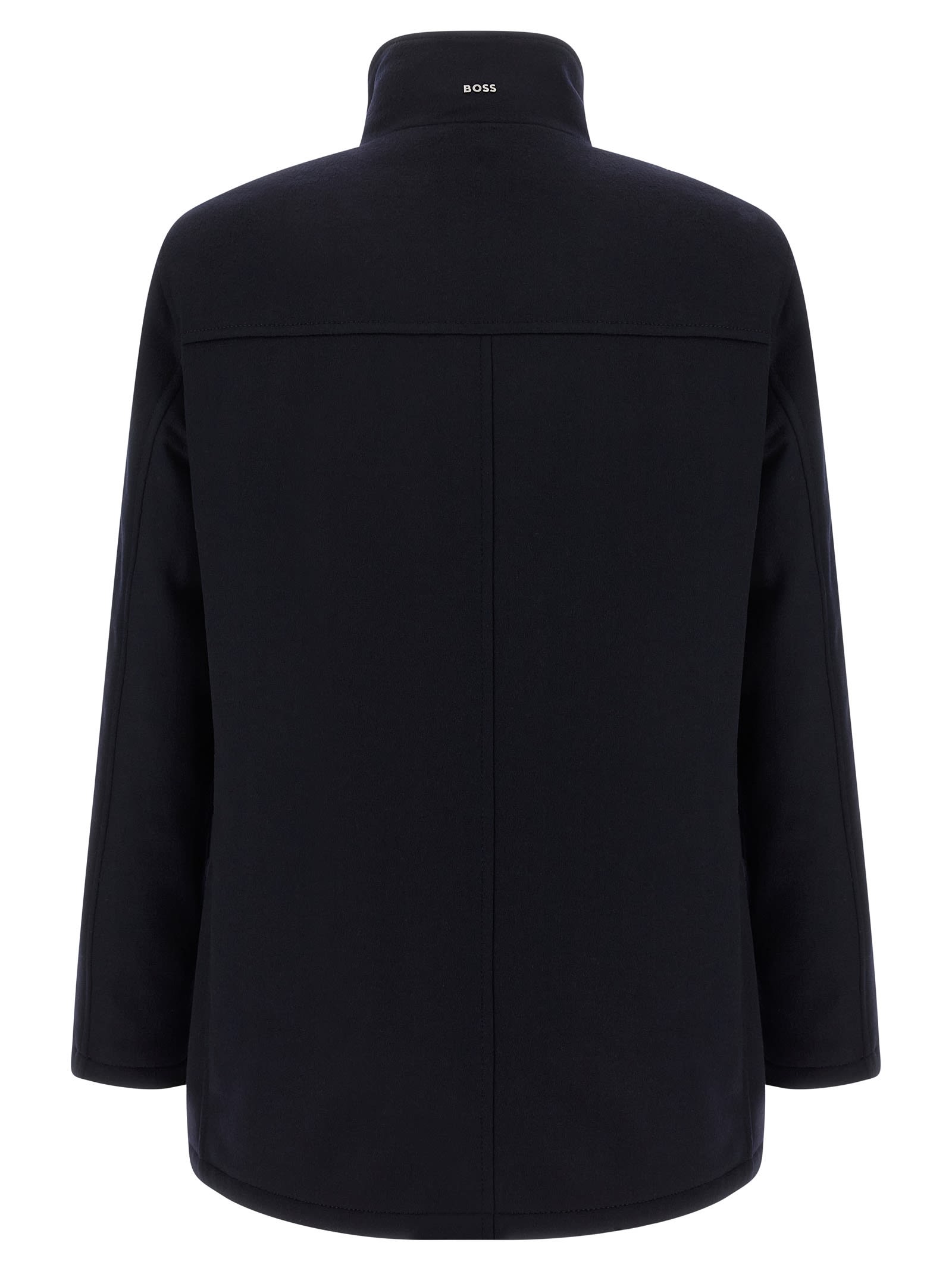 Hugo Boss Relaxed-fit Short Coat In Wool And Cashmere In Blue