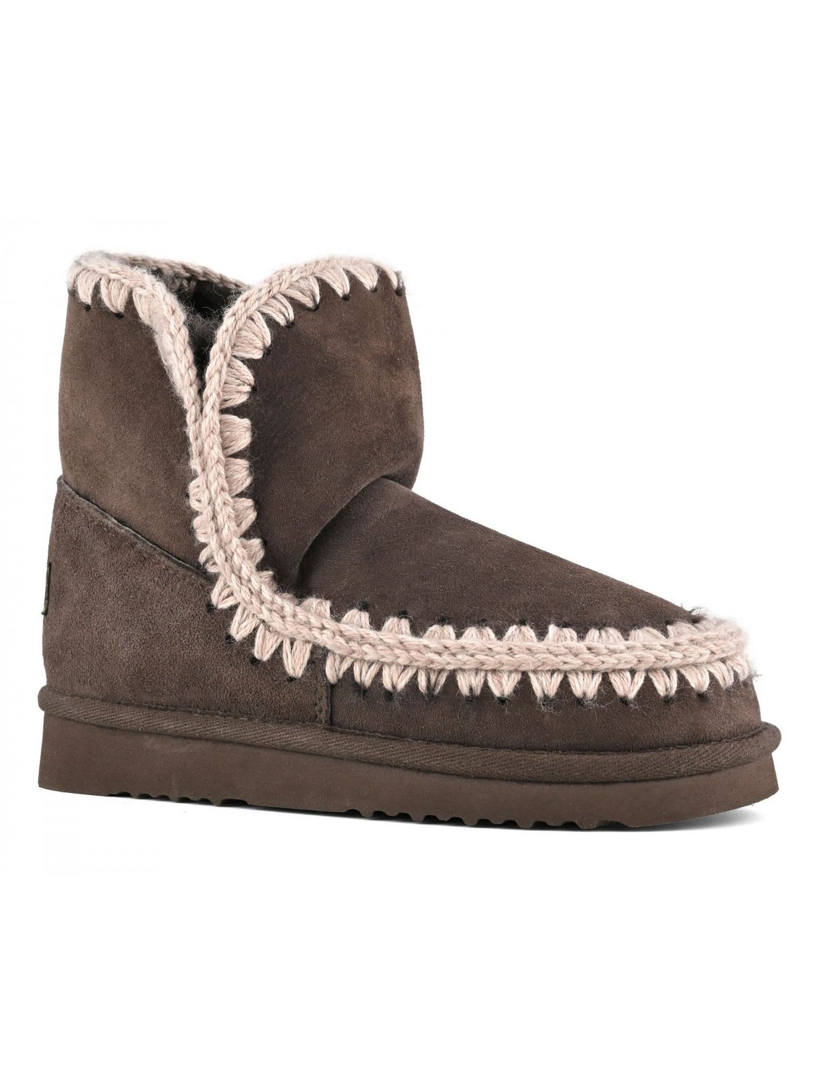 Mou Eskimo 18 Sheepskin Boots With Crochet Stitching In Brown