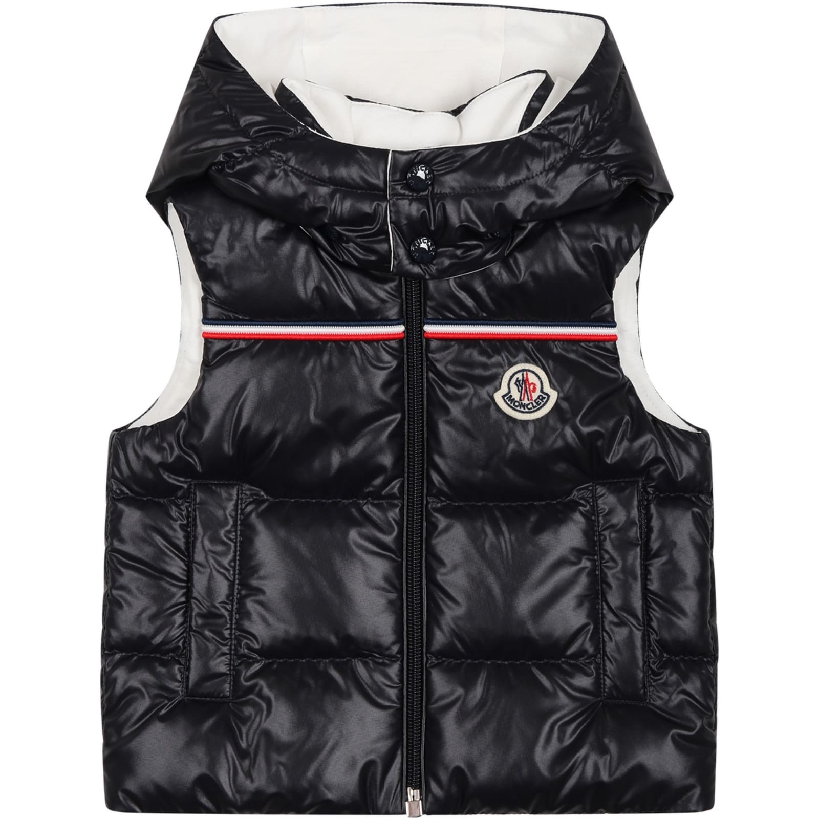 MONCLER BLUE PETER DOWN JACKET FOR BABY BOY WITH LOGO