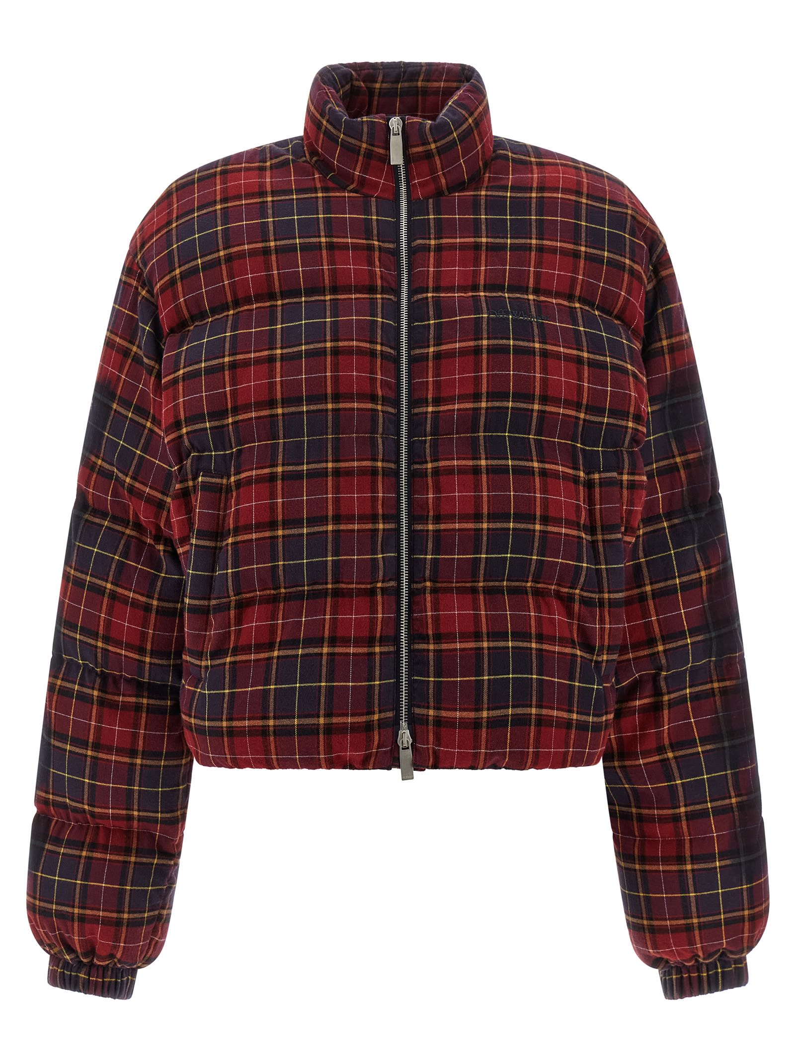 Off-white Check Flan Arrow Spray Puffer Jackets Bordeaux In Black