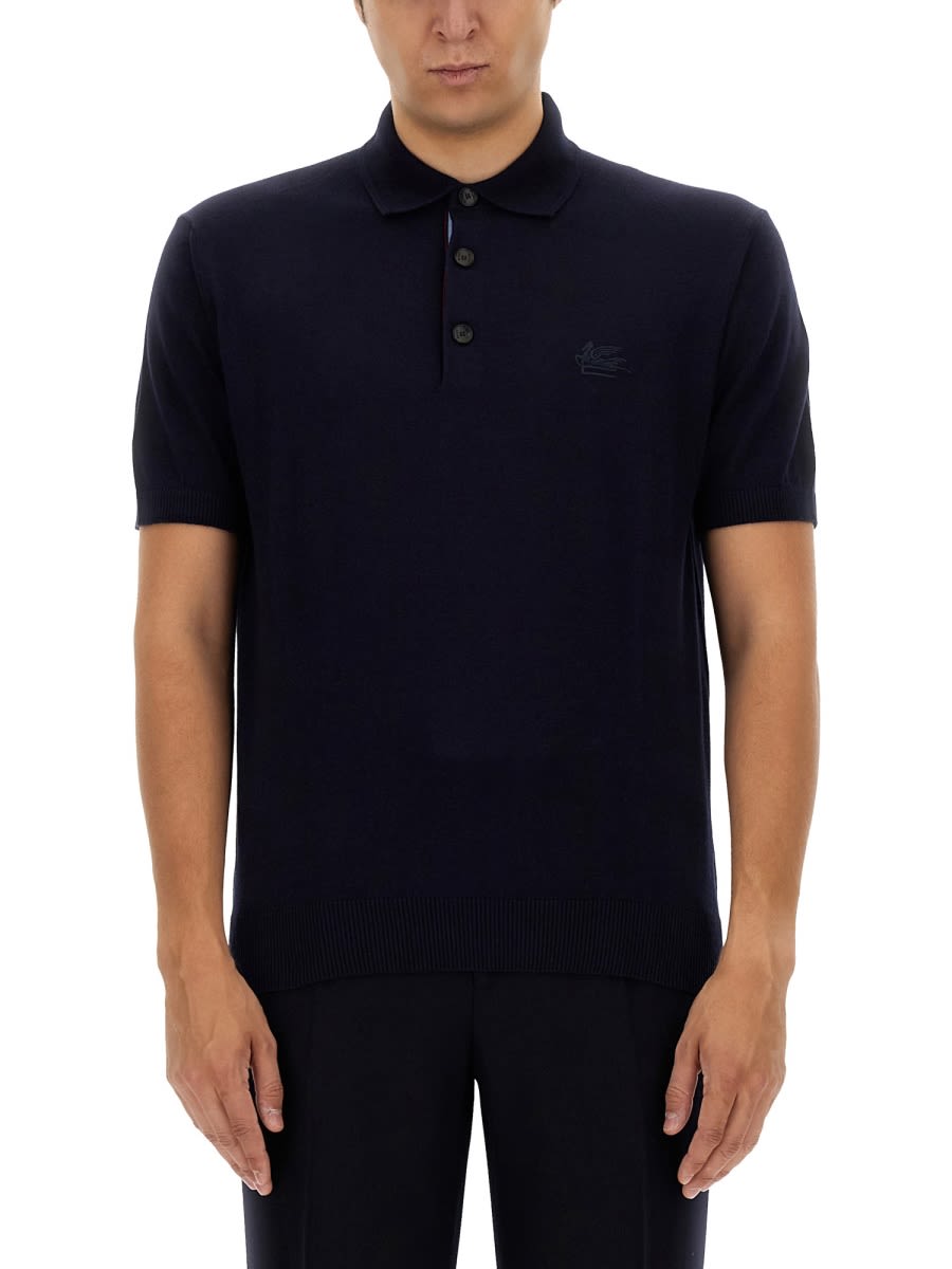 Shop Etro Polo Shirt With Pegasus Embroidery In Blue